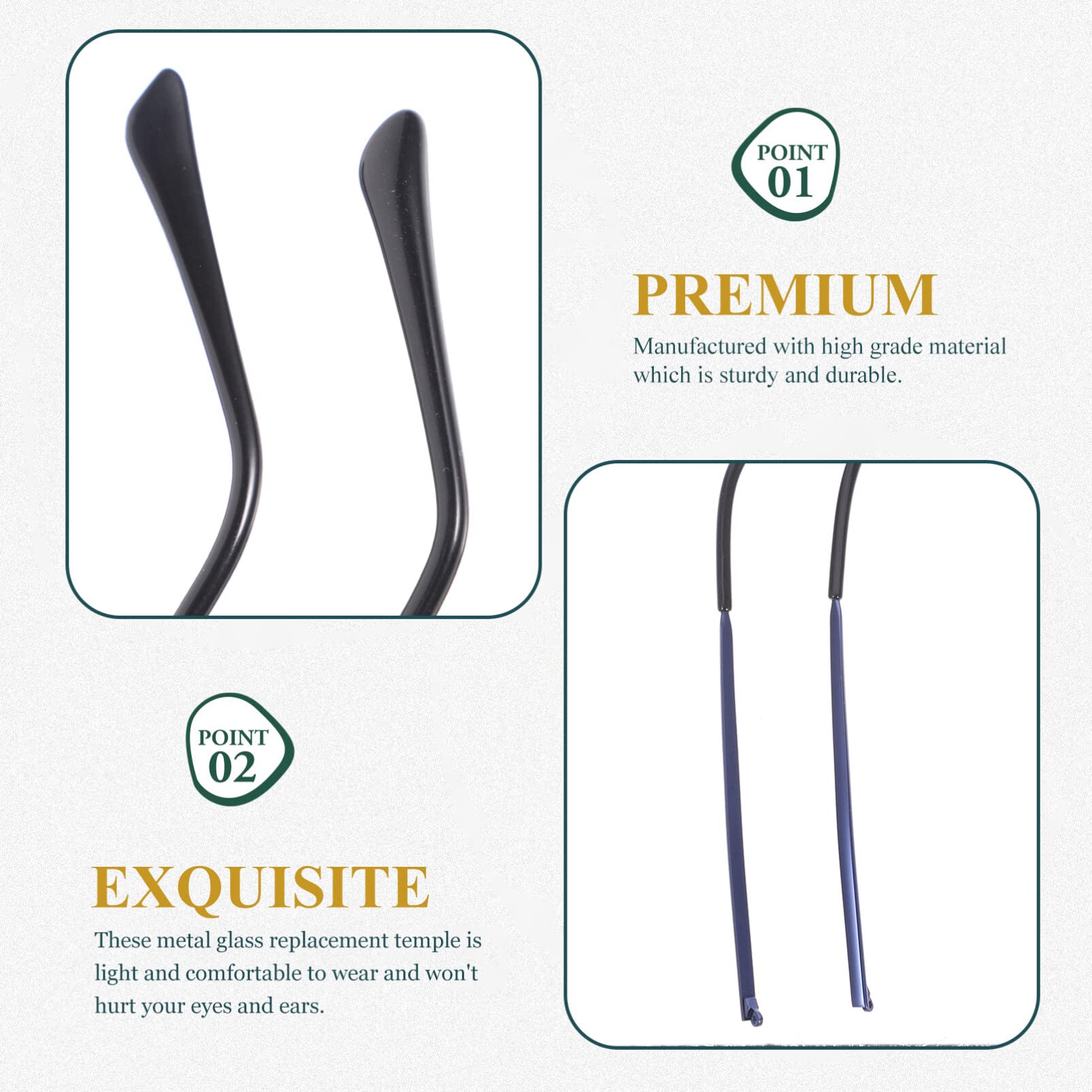 ULTECHNOVO Metal Glasses Replacement Arms - 1 Pair Durable Glasses Temple Legs for Eyeglasses & Sunglasses Frame Repair | Perfect for Broken or Loose Frames (Home, Office, Travel Use)