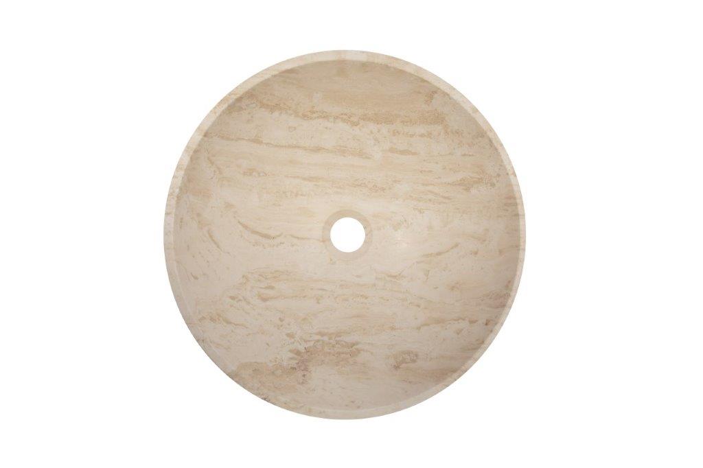Round Travertine Vessel Sink - Natural Stone Bathroom Sink for Modern Farmhouse & Spa Bathroom Decor | Above Counter Basin for Vanity, Powder Room & Guest Bath