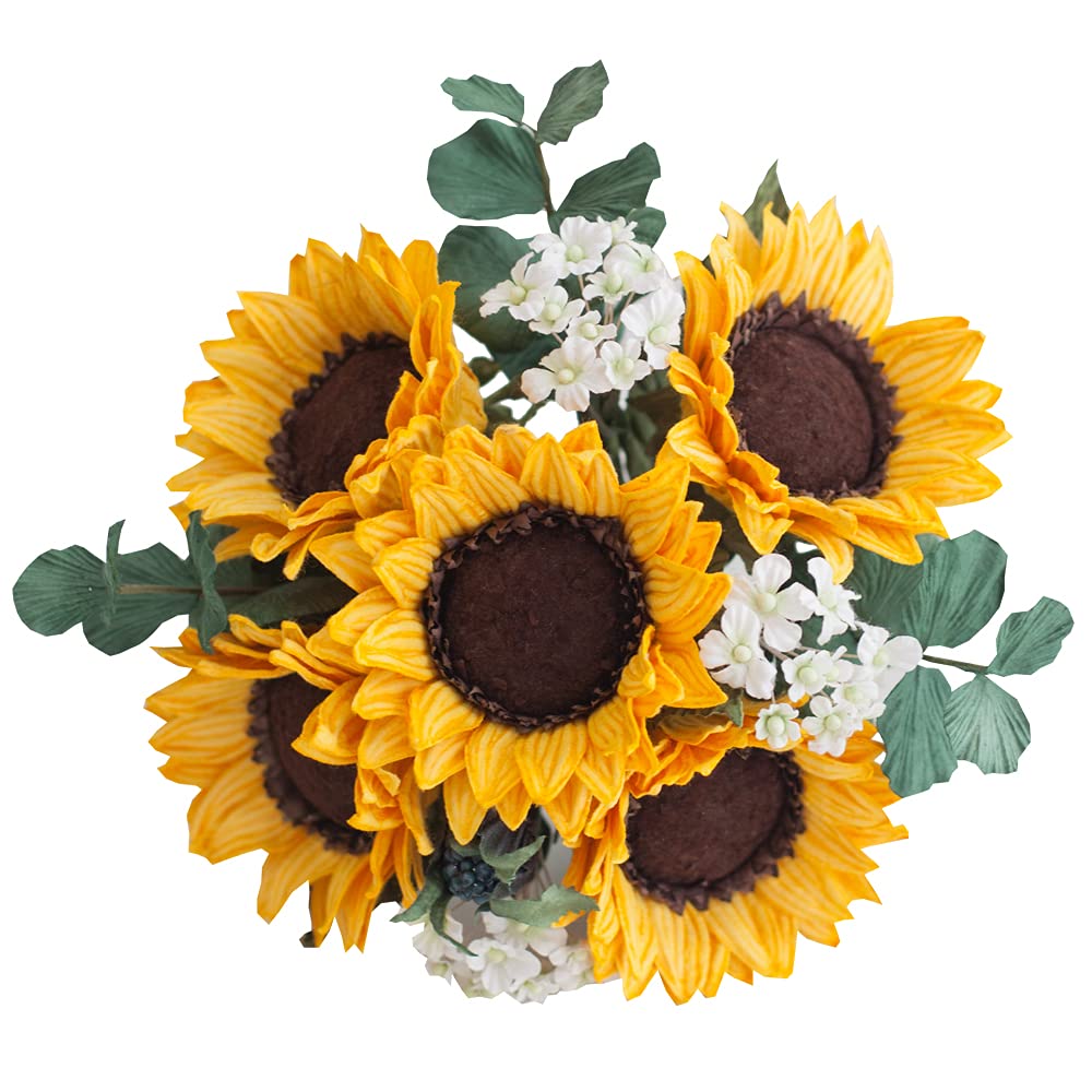 Handmade Mulberry Paper Sunflower Bouquet - Artificial Yellow Faux Paper Flowers for Home Decor, Wedding Centerpieces, and Party Arrangements