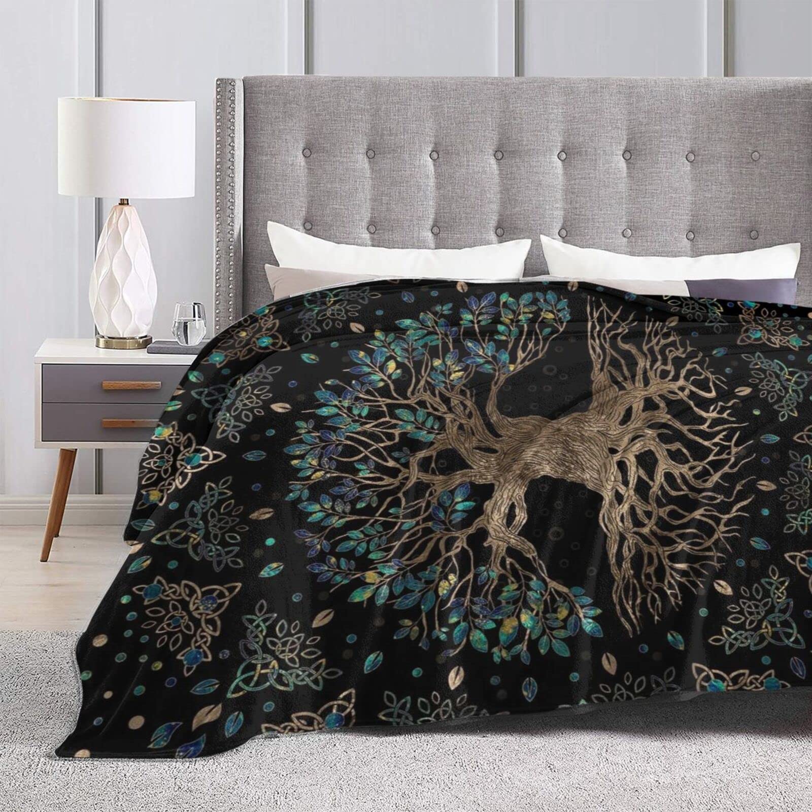 Viking Tree of Life Flannel Throw Blanket - Super Soft & Warm 80x60 Inches - Cozy Plaid Blanket for Bed, Sofa, Couch - Perfect for Adults & Kids - Home Decor, Winter Gift, Camping, Movie Nights