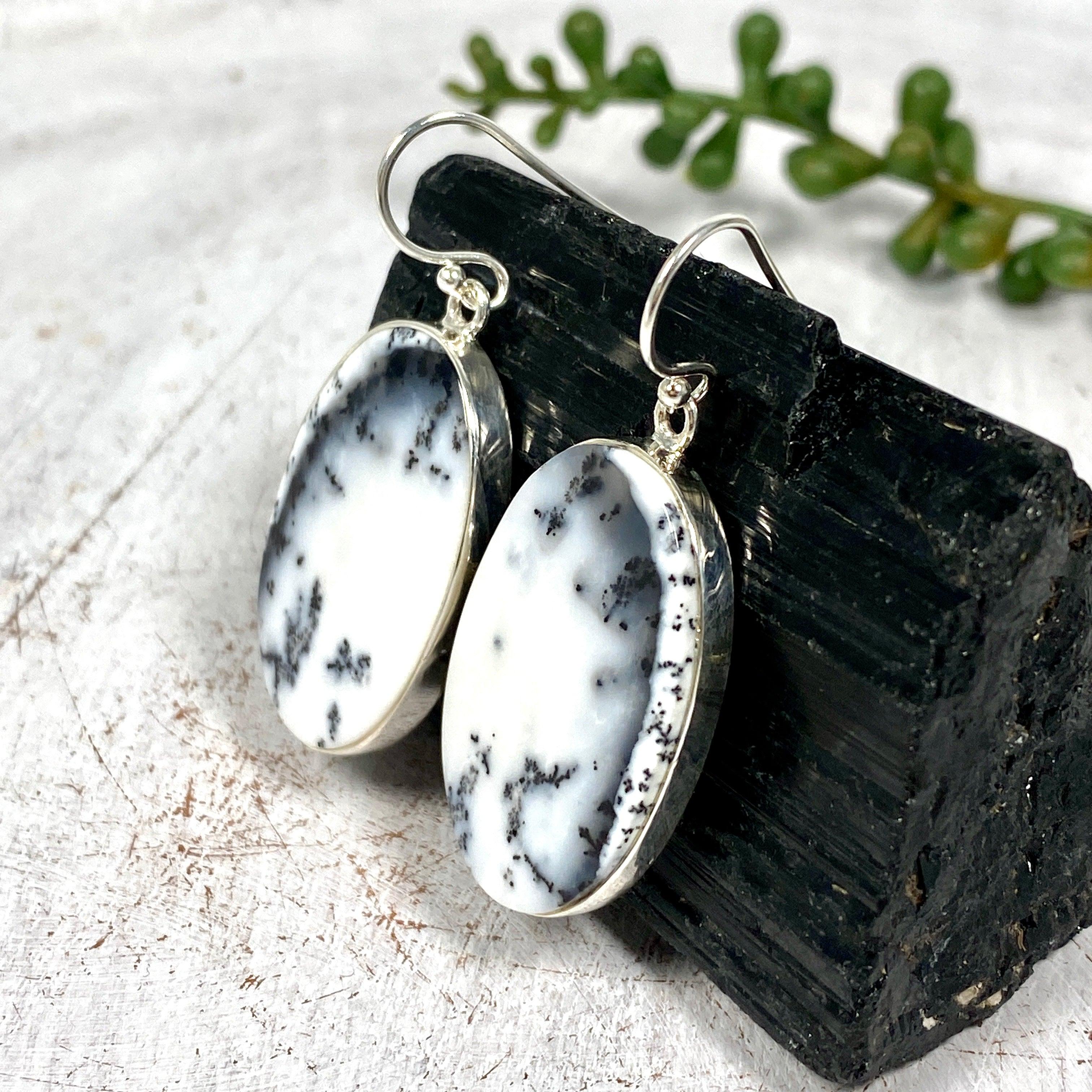 Stunning Dendritic Opal Large Oval Earrings KEGJ1284 - Perfect for Weddings, Parties & Special Occasions