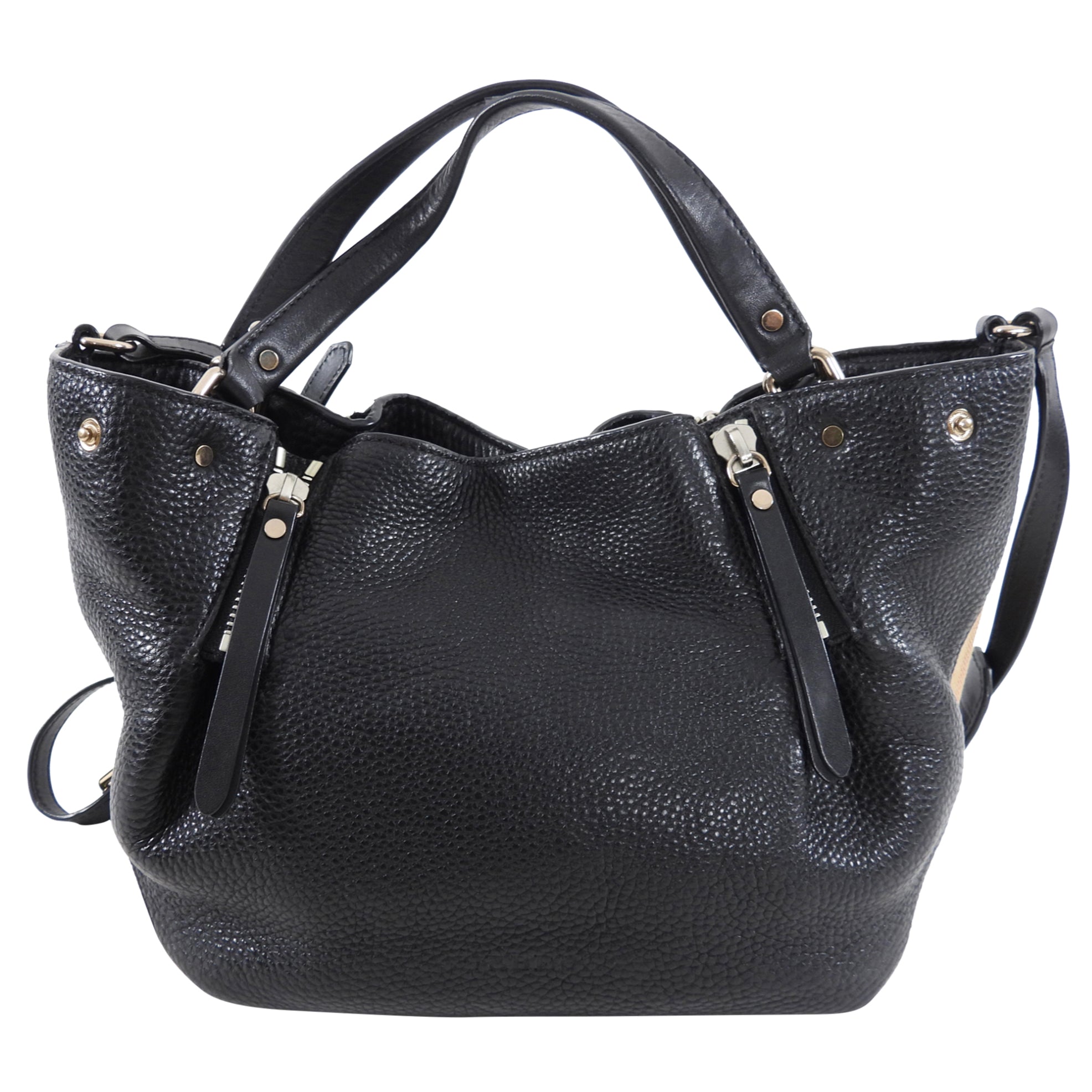 Burberry Black Grained Leather and Check Fabric Maidstone 2-Way Shoulder Bag for Women | Luxury Designer Handbag for Work, Travel & Everyday Use