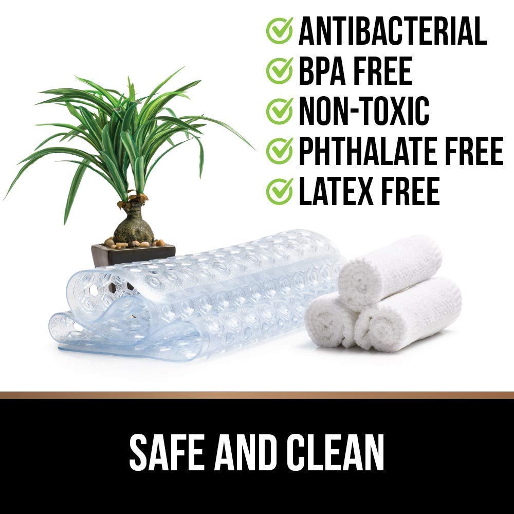 Gorilla Grip Chenille Bath Rug & Shower Mat Set - 30x20 Inch Gray Bath Rug + 21x21 Inch Clear Shower Mat - Machine Washable - Non-Slip Bathroom Floor Mats for Safety & Comfort - Perfect for Bathrooms, Showers & Vanity Areas