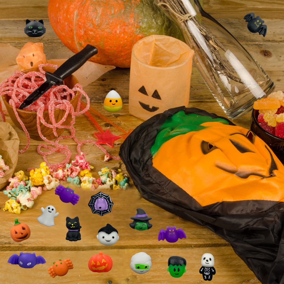 48 Pack Halloween Mochi Squishy Toys for Kids - Cute Kawaii Squishies Party Favors, Trick or Treat Bags, Classroom Prizes & Goodie Gifts (Pinkiwine) - Perfect for Halloween Parties, School Events & Trick-or-Treating Fun