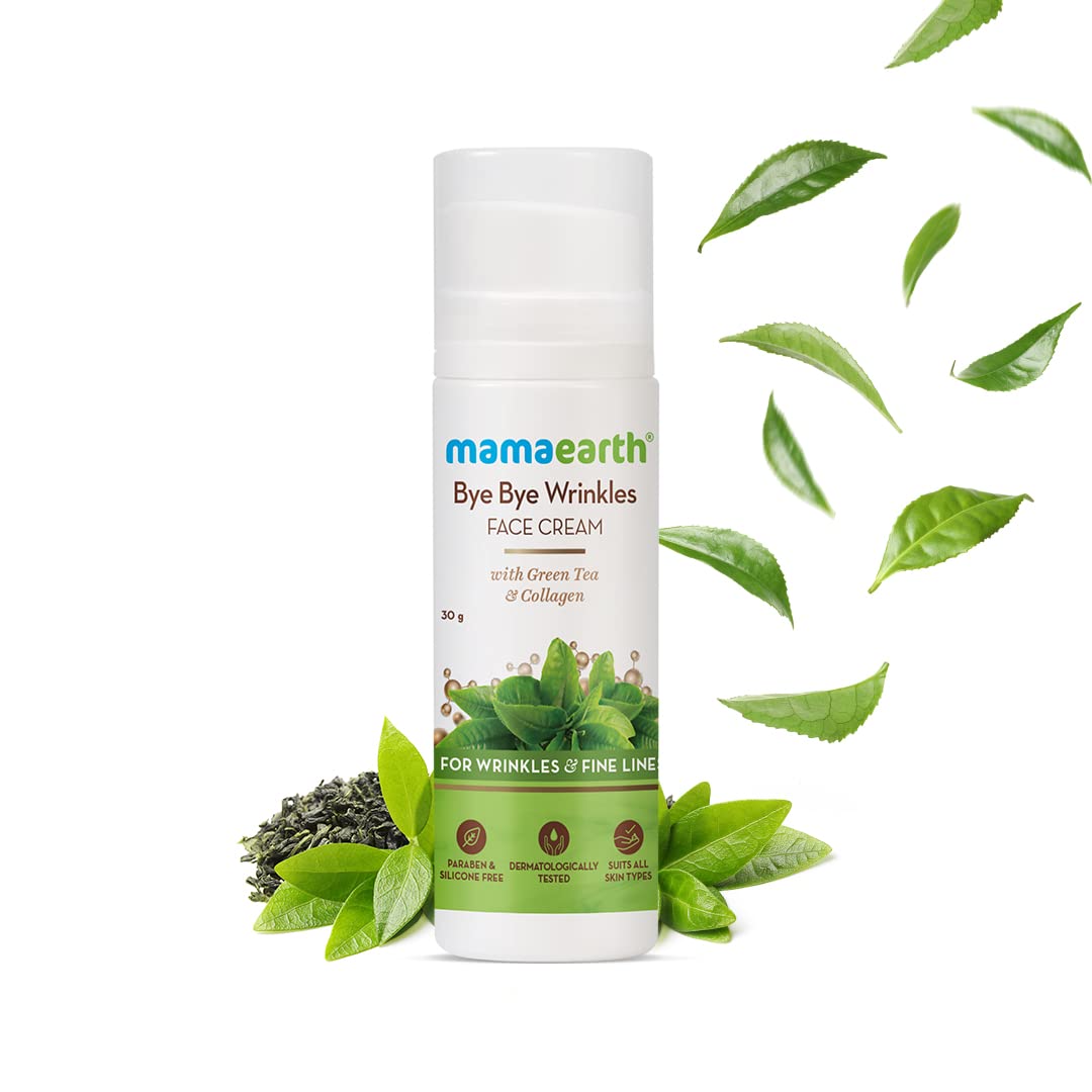 Mamaearth Bye Bye Face Cream for Women - Anti-Aging Cream with Green Tea & Collagen - Reduces Fine Lines & Wrinkles - 30g - Perfect for Daily Skincare Routine & Nighttime Moisturizing