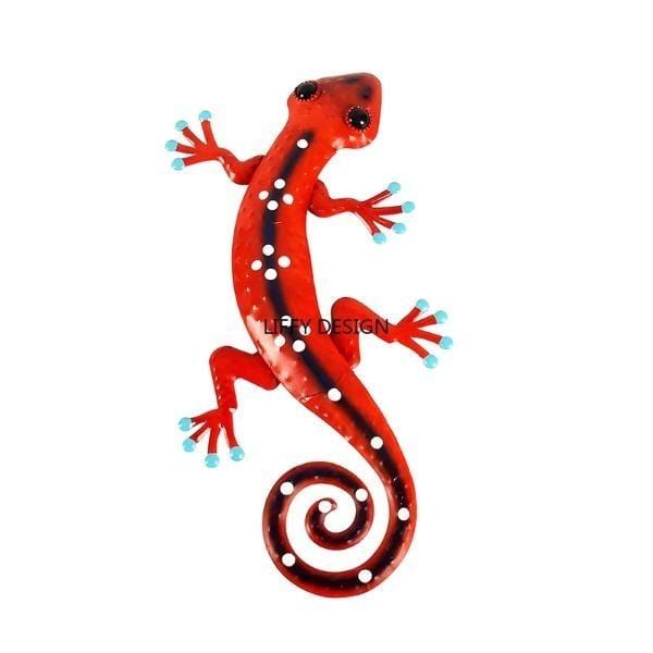 Vibrant Blue & Red Gecko Metal Wall Art Decor - Handcrafted Lizard Sculpture for Home, Office, or Outdoor Garden Decoration
