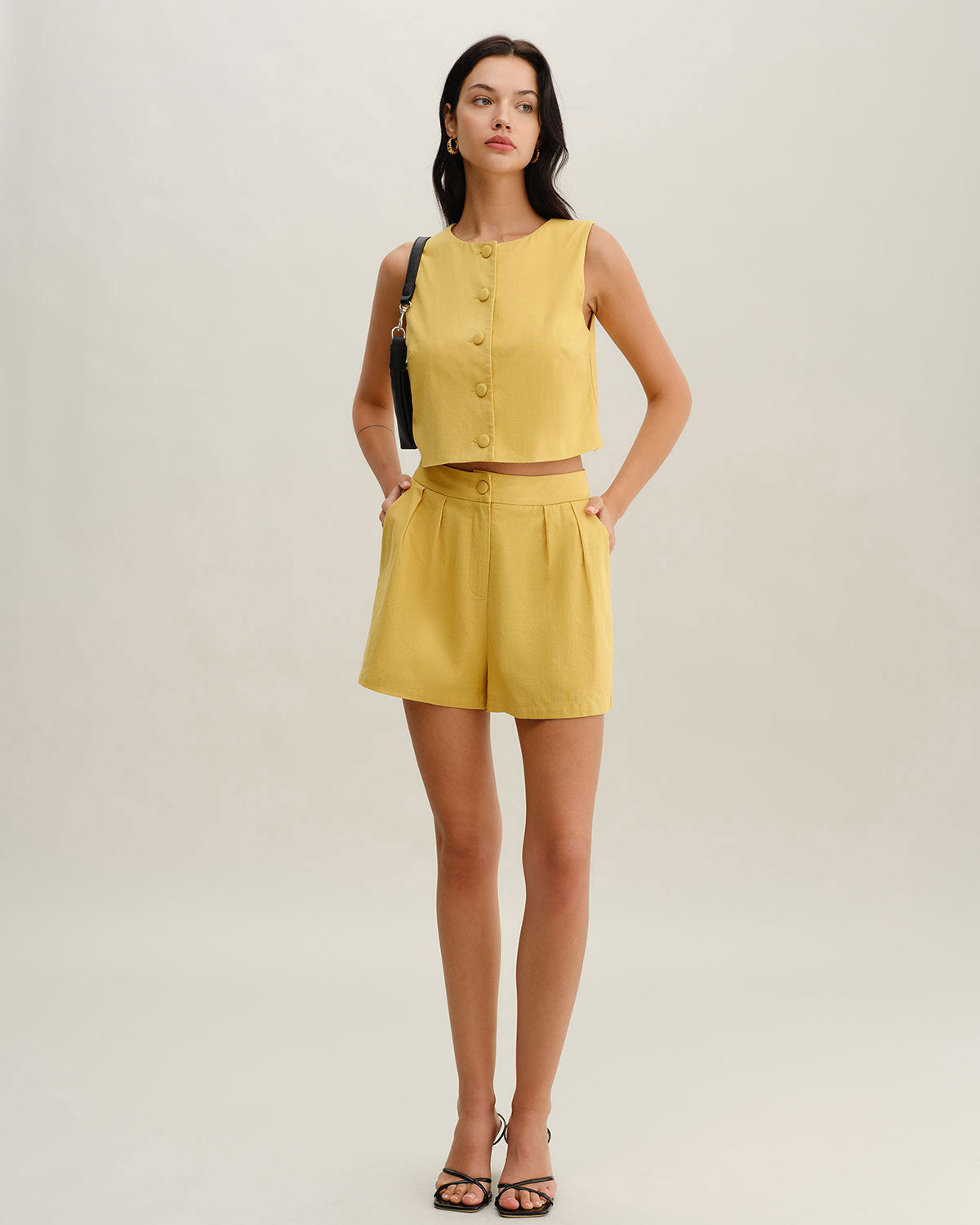 Yellow Round Neck Button Vest for Women - Casual Summer Layering Piece for Outfits & Beach Wear