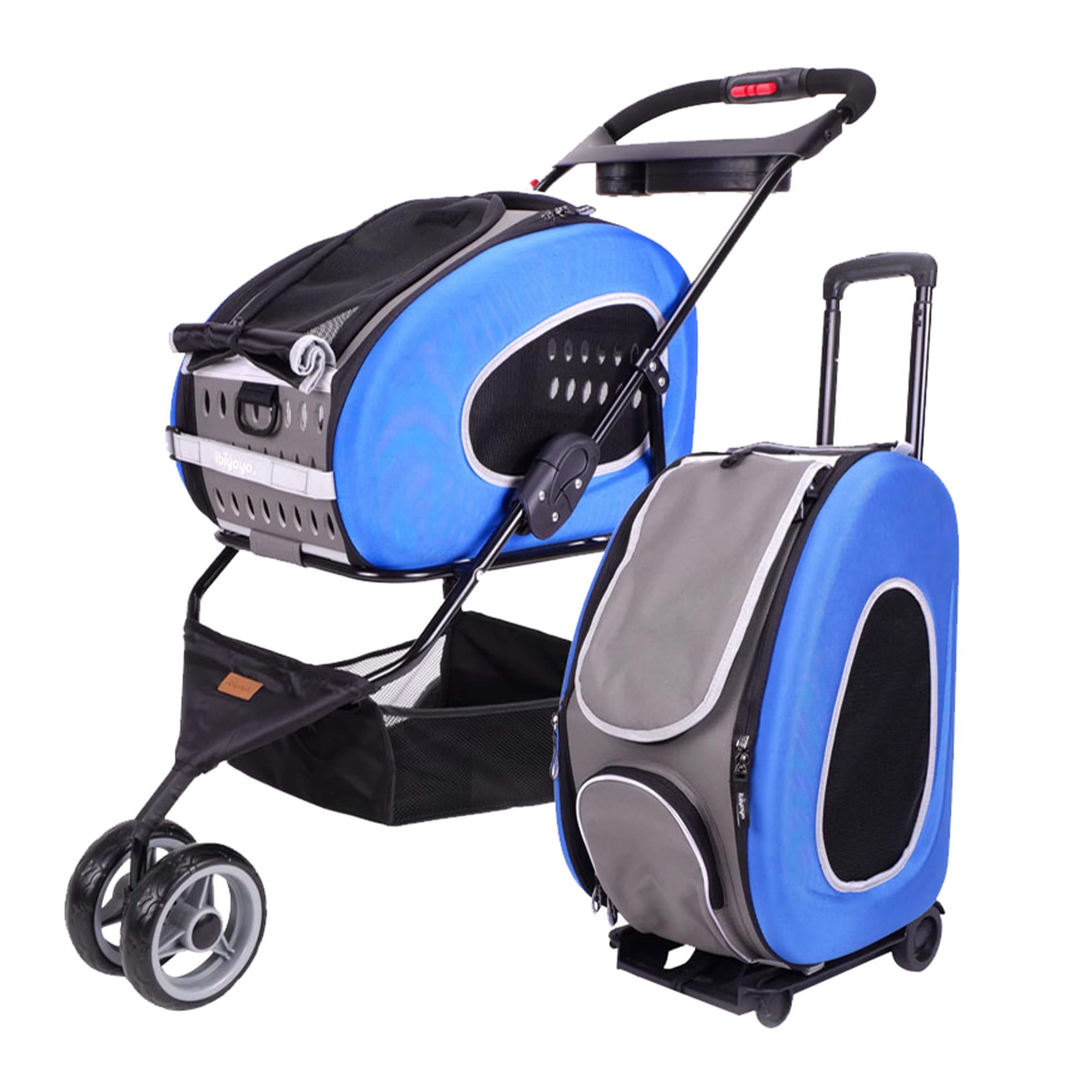 iBiyaya 5-in-1 Convertible Pet Carrier & Stroller for Small Dogs & Cats Under 16lbs - Foldable Travel Carrier, Lightweight Stroller Combo - Perfect for Vet Visits, Shopping & Outdoor Adventures (Blue)