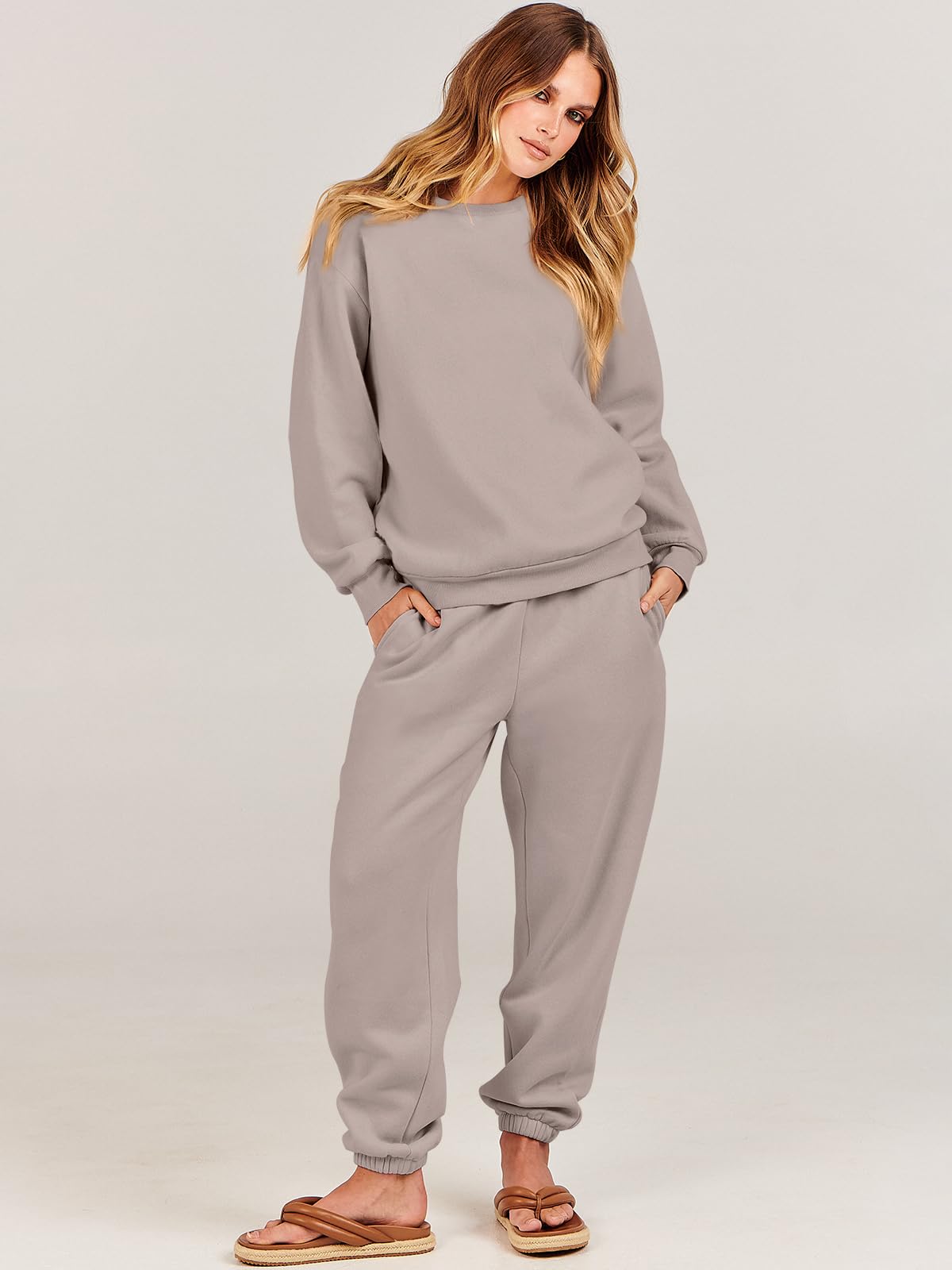ANRABESS Women's 2 Piece Lounge Set - Long Sleeve Crewneck Sweatshirt & Jogger Pants Tracksuit - Cozy Fall Outfit for Home, Travel & Casual Wear 2024