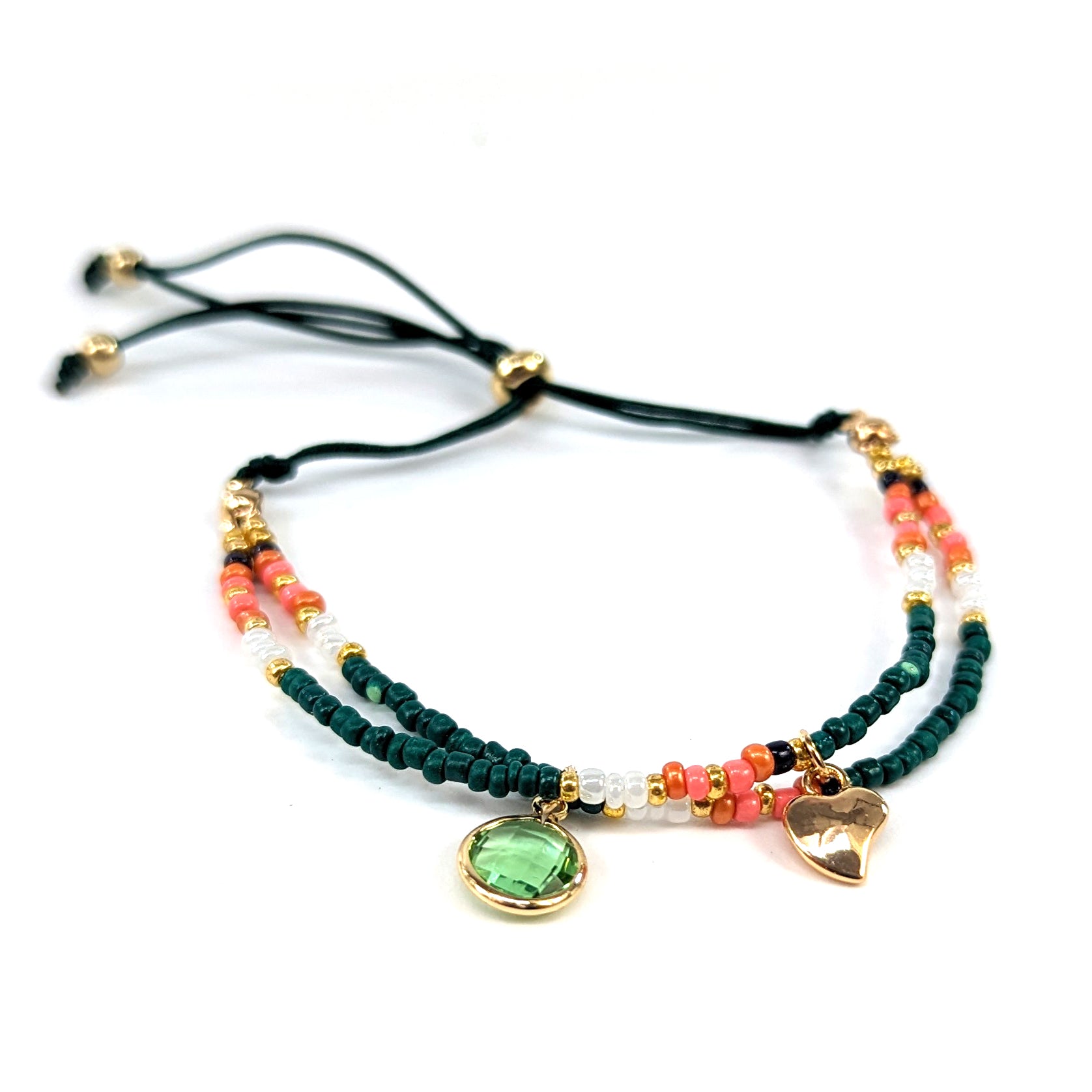 Adjustable Double Seed Bead Bracelet for Women - Green Beaded Stretch Bracelet - Boho Chic Handmade Jewelry for Casual Wear, Yoga, and Everyday Fashion Accessories