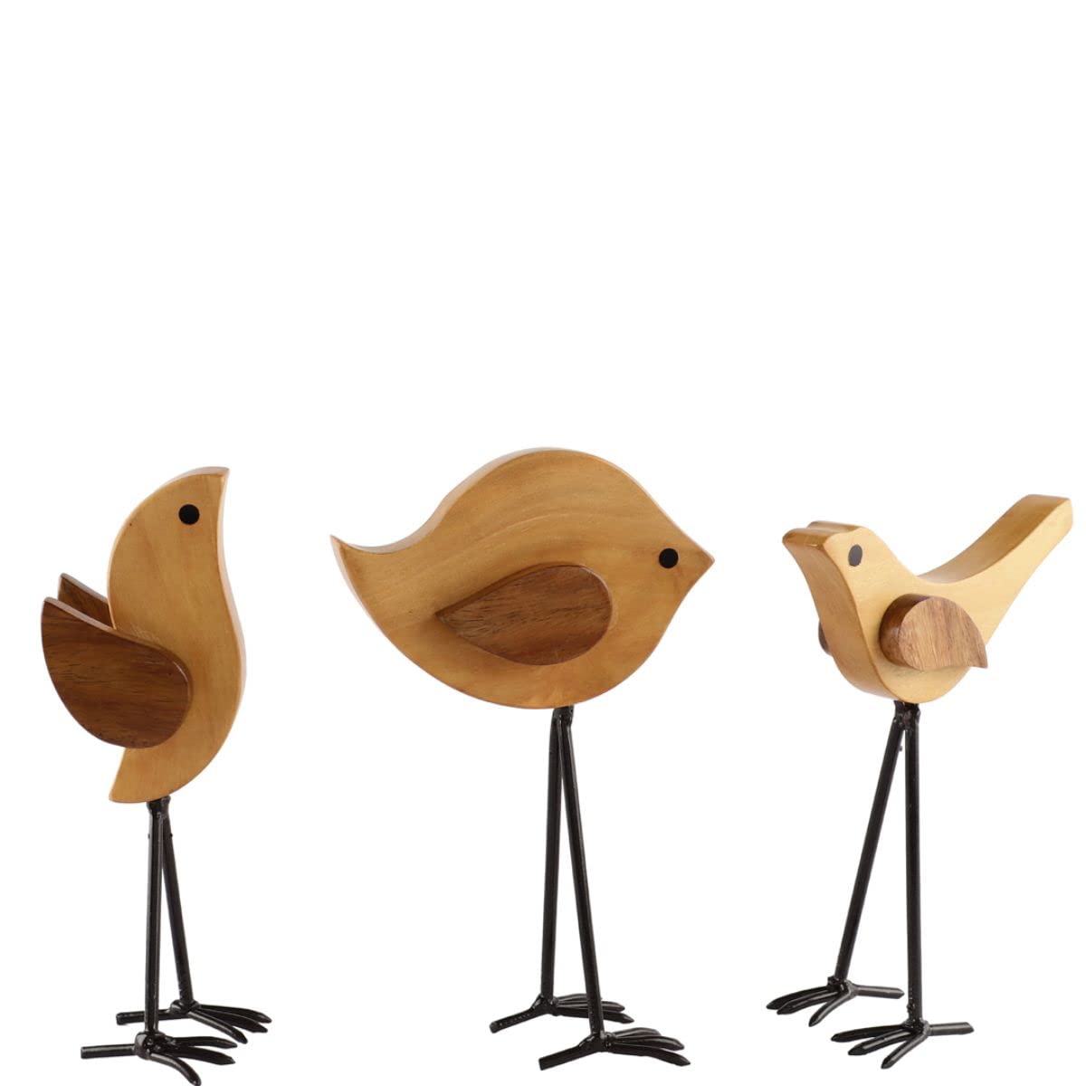VarEesha Handcrafted Beech & Sheesham Wood Bird Family Set of 3 - Wooden Table Decor Figurines for Home & Living Room - Unique Handmade Wooden Showpieces - Perfect for Bookshelf, Coffee Table, or Mantel Decor