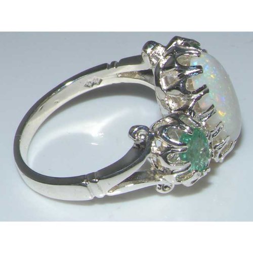 LetsBuyGold 925 Sterling Silver Natural Opal and Emerald Women's Anniversary Ring - Size 11.25, Elegant Gift for Wife, Girlfriend, Mother - Perfect for Valentine's Day, Birthday, Anniversary Celebrations