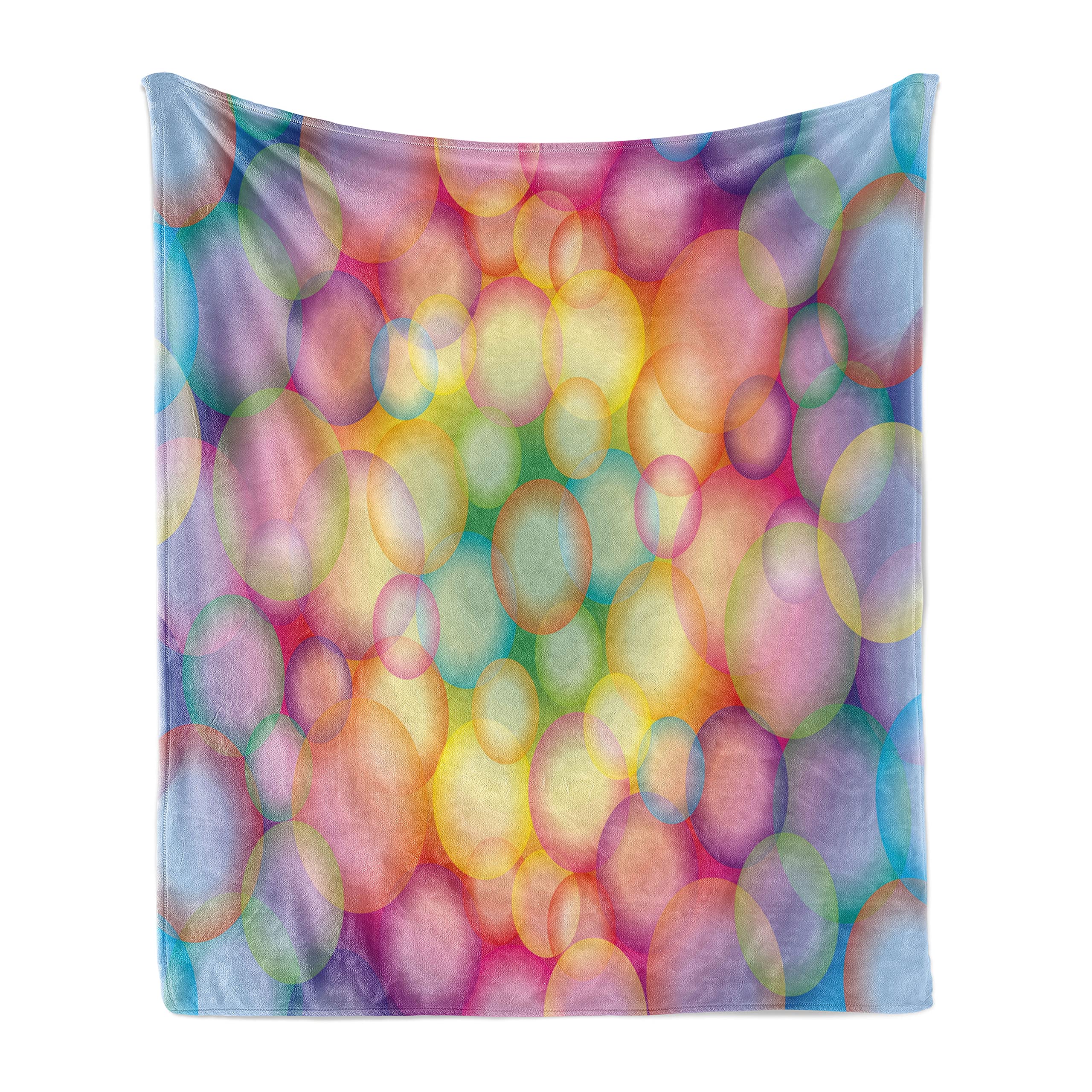 Ambesonne Modern Throw Blanket - Colorful Balls Circular Hoops Bubbles Vibrant Rainbow Art Print Flannel Fleece Blanket | Soft Couch Cover for Adults 50