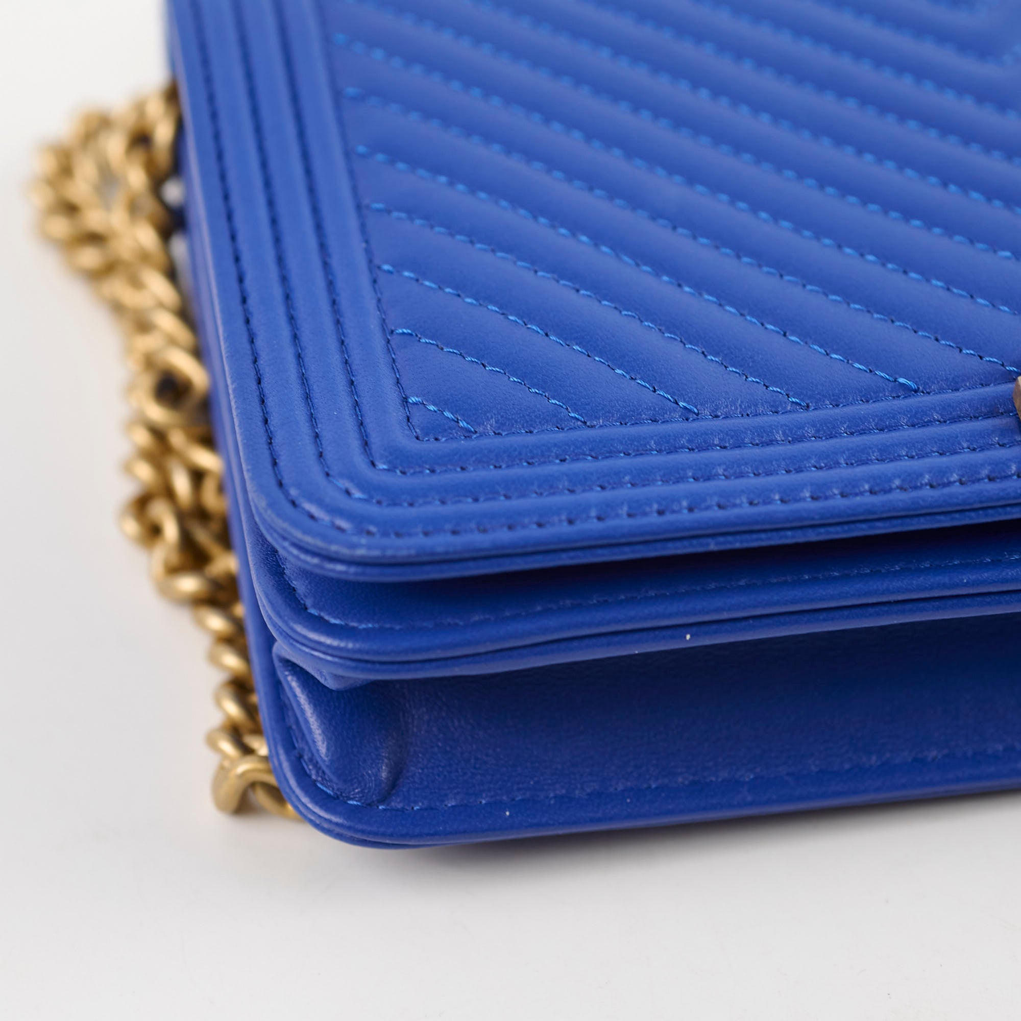 Chanel Boy Wallet on Chain Blue Lambskin Leather Crossbody Bag - Perfect for Evening Out & Daily Use