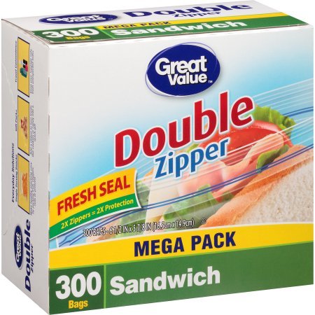 Great Value Sandwich Bags, 300 Count - Premium Quality, BPA Free, Leak Proof Storage Bags for School Lunches, Meal Prep & Leftovers