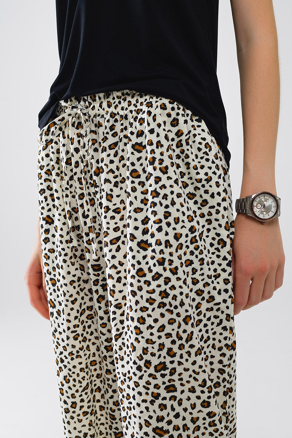 Leopard Print Elastic Waist Straight Leg Pants for Women - Casual, Office & Everyday Wear