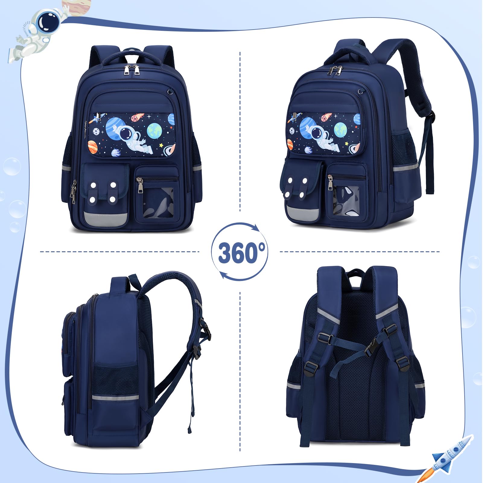 3PCS Boys Backpack Set with Lunch Box & Pencil Case - Space Astronaut Design for School & Travel