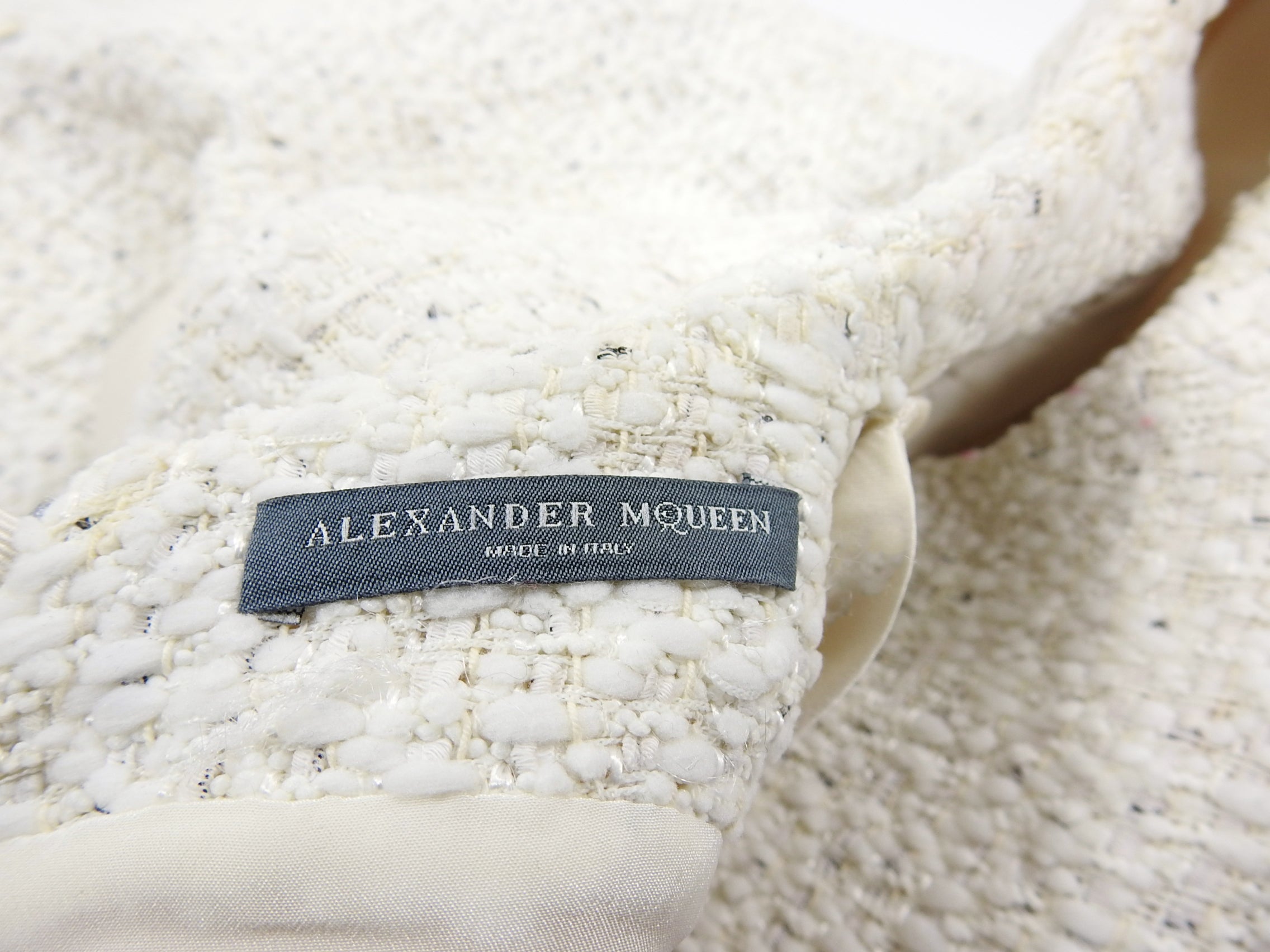 Alexander McQueen Ivory Tweed Zipper Mini Dress - Size IT38 / US2 - Elegant Cocktail Party & Wedding Guest Outfit