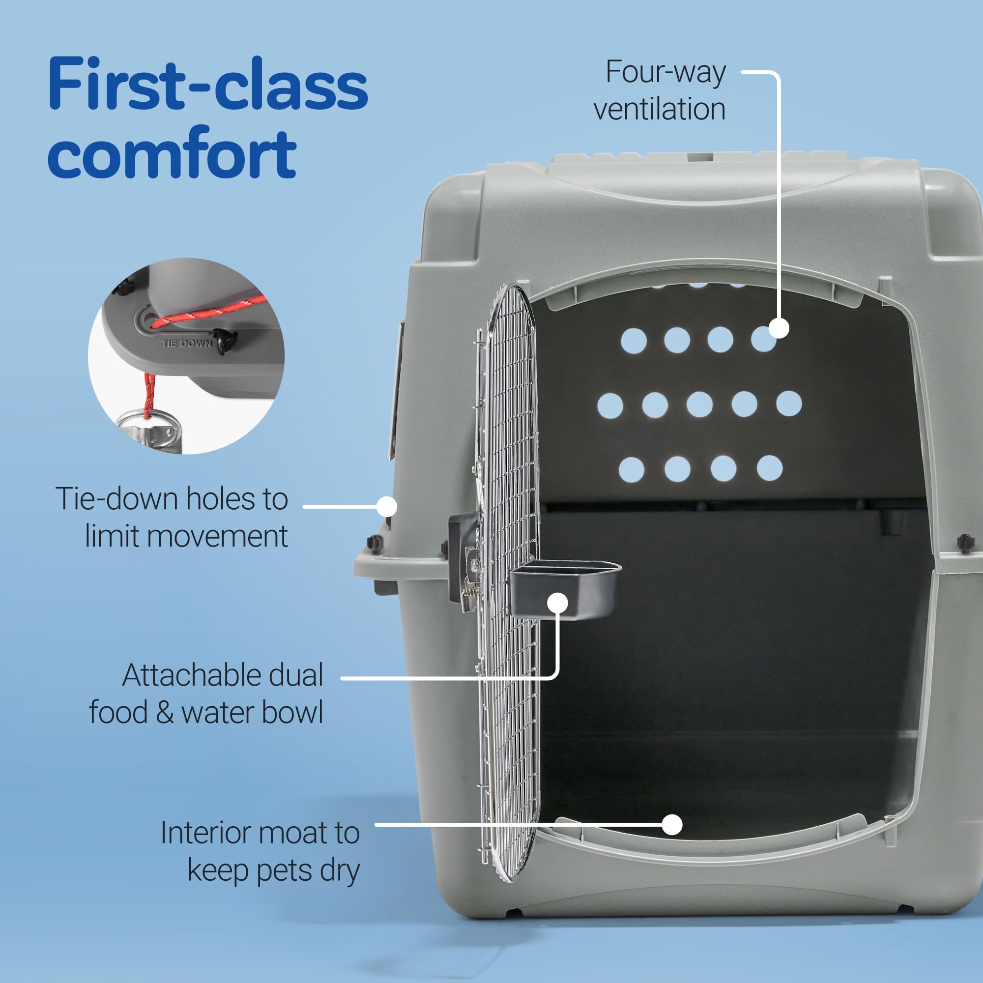 Petmate Sky Kennel - Airline Approved Heavy Duty Dog Crate for Medium to Large Dogs 50-70 lbs (36 Inches) - Perfect for Air Travel, Road Trips & Vet Visits - Made in USA