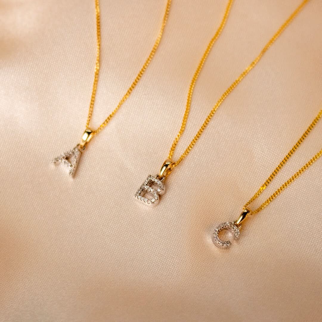 Personalized Diamond Initial Necklace - 9K Solid Gold Monogram Pendant (A-Z) | Elegant Gift for Women, Birthday, Anniversary & Everyday Wear