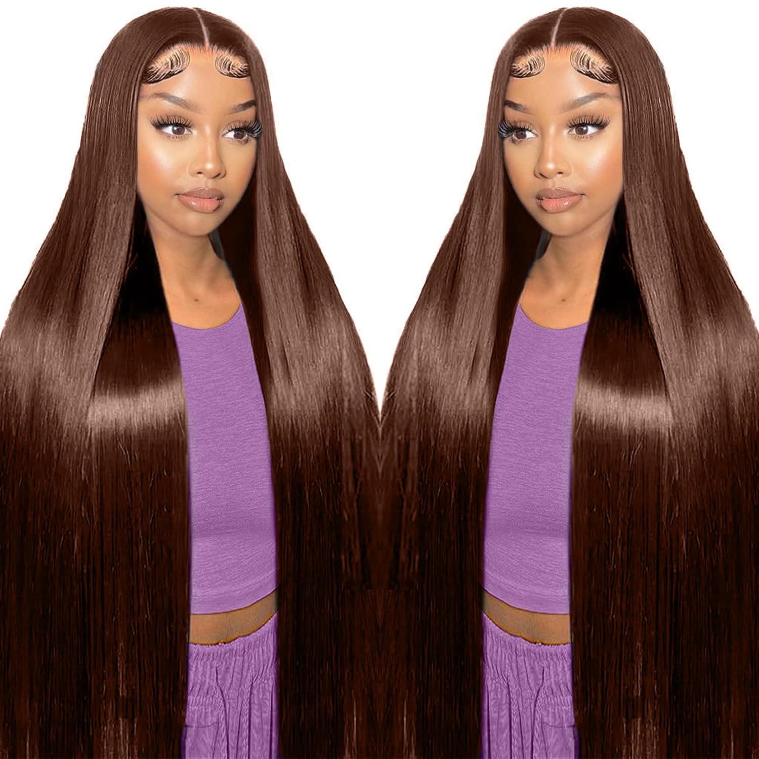 LZGYE 26inch Chocolate Brown Lace Front Human Hair Wig - 7x5 Glueless Straight Wig with Pre Plucked Hairline & Bye Bye Knots (220 Density, #4 Dark Brown) | Perfect for Daily Wear, Cosplay, and Special Occasions