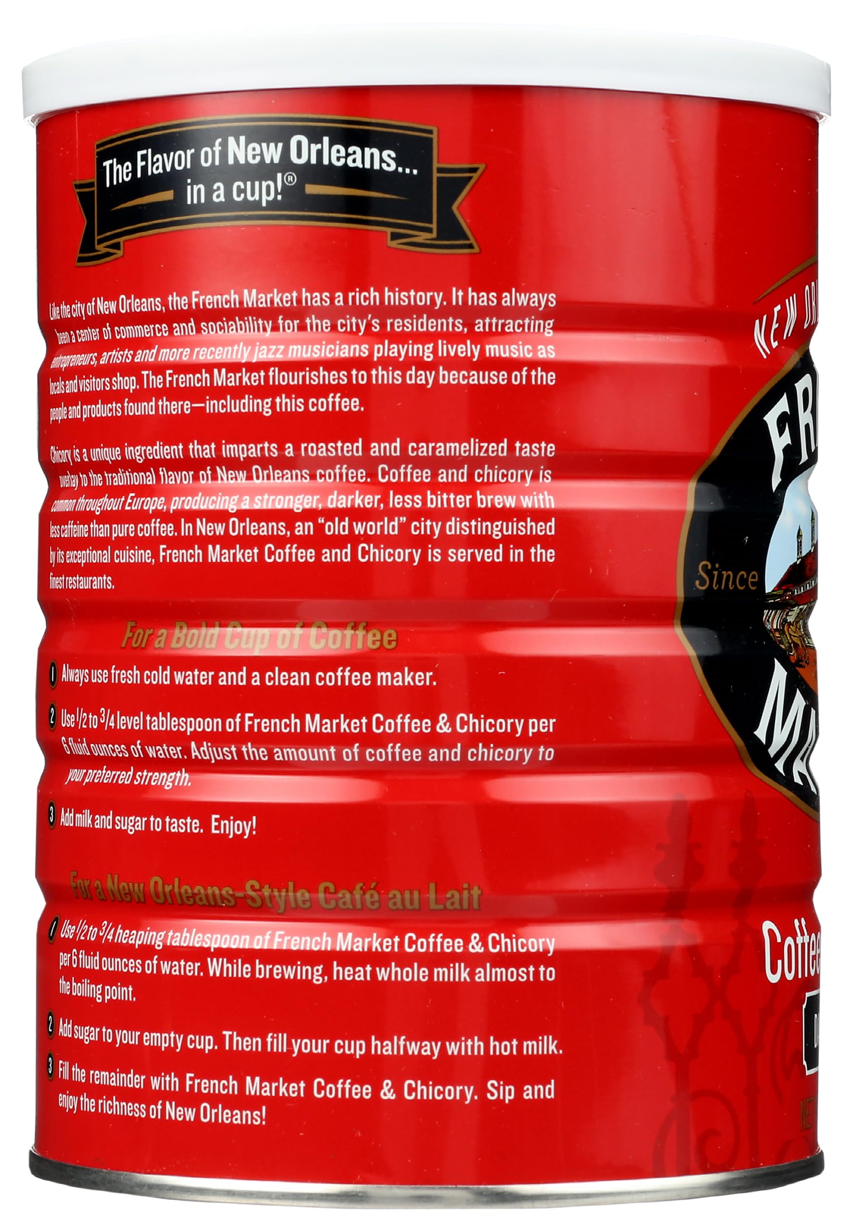 Premium French Market Coffee & Chicory Dark Roast Ground Coffee - 12oz Can (Pack of 1) | Rich New Orleans-Style Blend for Morning Brew, Afternoon Pick-Me-Up & Cozy Evenings