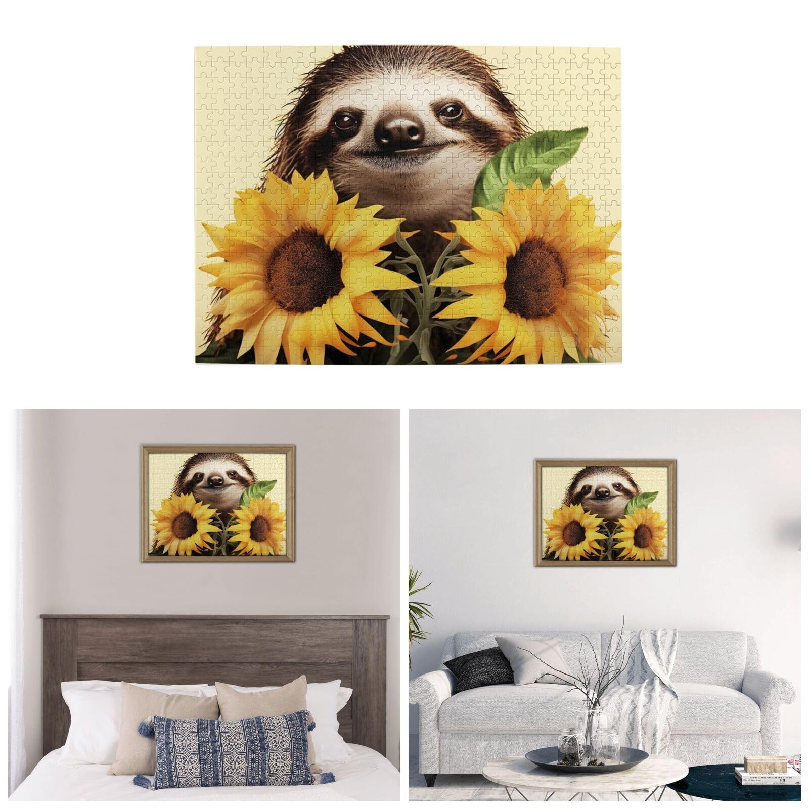500-Piece Sloth & Sunflower Wooden Jigsaw Puzzle for Adults - Personalized Photo Puzzle, Classic Family Board Game - Perfect for Weddings, Birthdays, Valentine's Day Gifts (20.4
