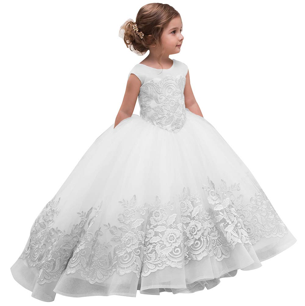 ABAO SISTER Elegant Flower Girl Dress for Wedding - Kids Sleeveless Lace Pageant Ball Gown - Perfect for Bridal Party, First Communion & Special Occasions