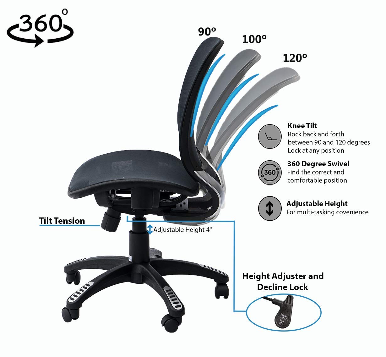 ErgoMax Ergonomic Office Chair - Fully Meshed Back, Height Adjustable (Up to 42
