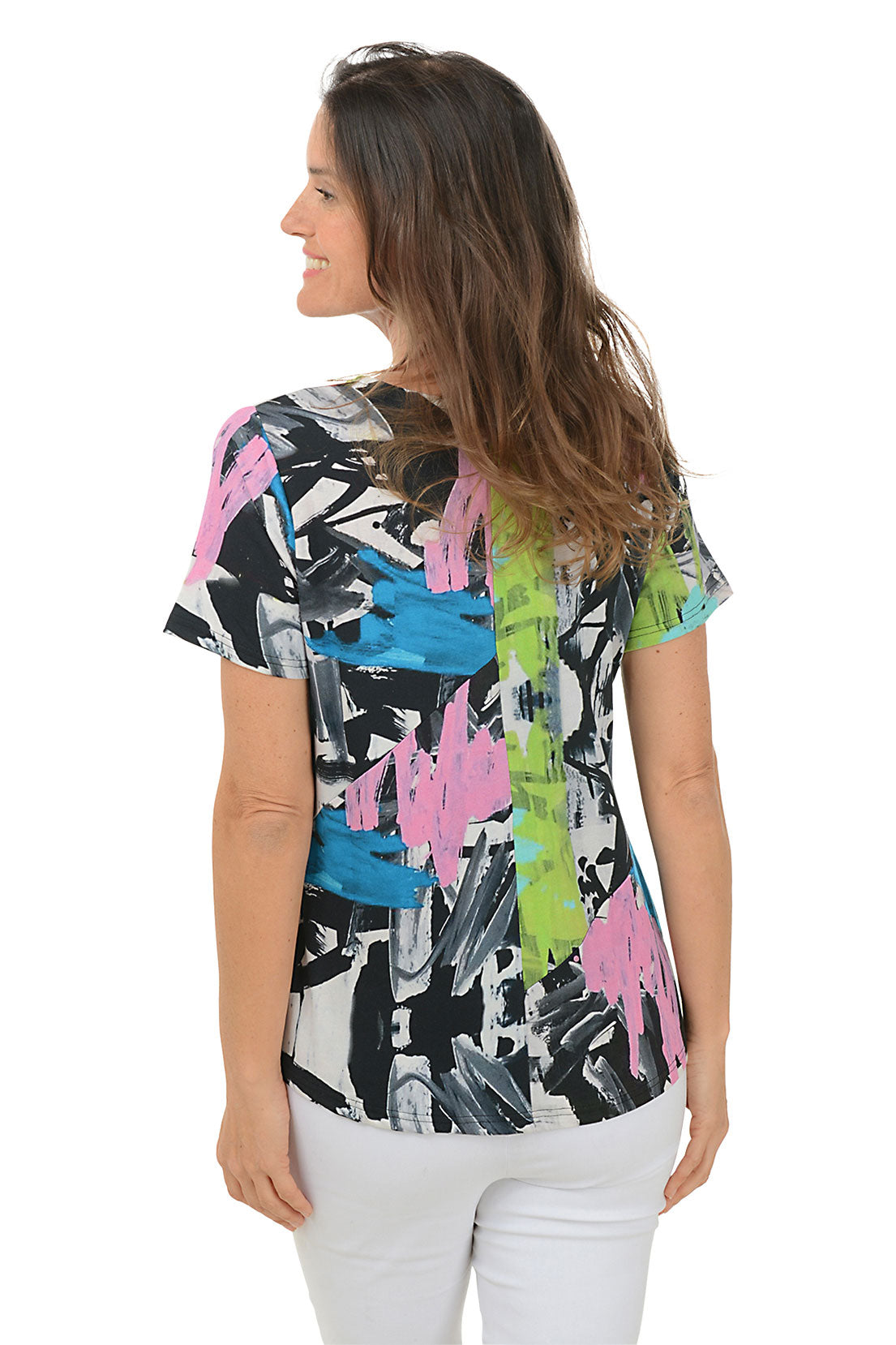 Petite Diagonal Patchwork Short Sleeve Tops for Women - Stylish Casual Summer Blouse for Outfits, Dates & Beach Wear
