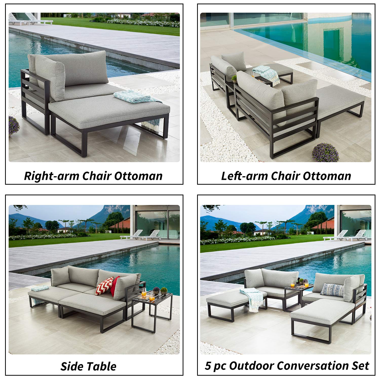 3-Piece Outdoor Patio Furniture Set - Metal Corner Sectional Sofa with Cushions, Armrest Chairs & Coffee Table - Perfect for Backyard, Garden, Poolside Relaxation and Entertaining