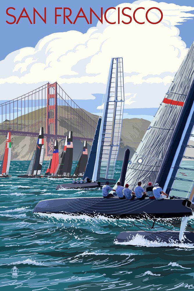 Lantern Press 16x24 Inch Giclee Art Print - San Francisco California Sailboat Race Wall Decor - Perfect for Living Room, Bedroom & Office