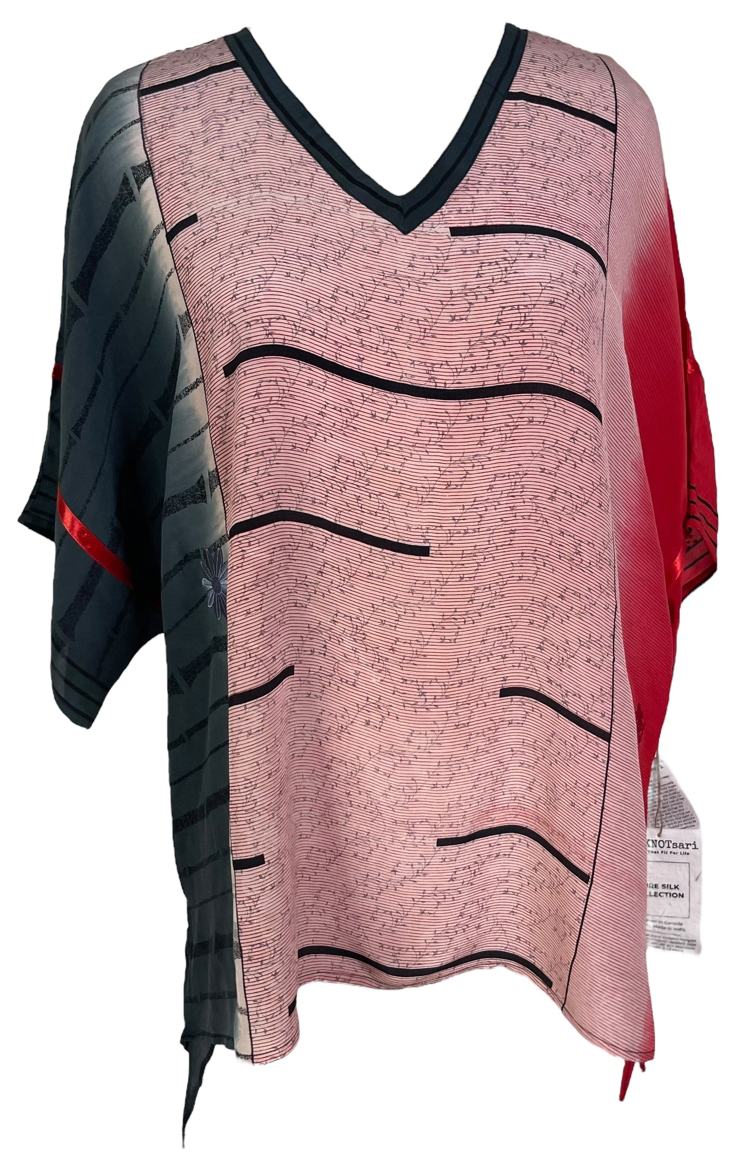 PRC6881 Wabi Sabi Pure Silk Long Tunic with Side Ties - Elegant Flowy Blouse for Women, Boho Chic Summer Top, Loose Fit Tunic Shirt for Casual Wear, Office & Special Occasions