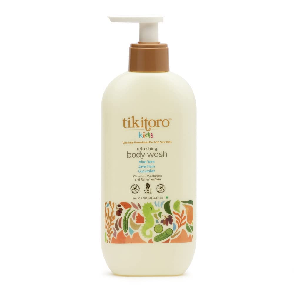Jessica Kids Refreshing Body Wash - 100% Vegan with Cucumber, Java Plum, Vitamin C & Aloe Vera - Deeply Cleanses, Hydrates & Refreshes Skin for Kids Age 4+ (10.1 Fl Oz / 300ml) - Gentle Daily Bath & Shower for Sensitive Skin