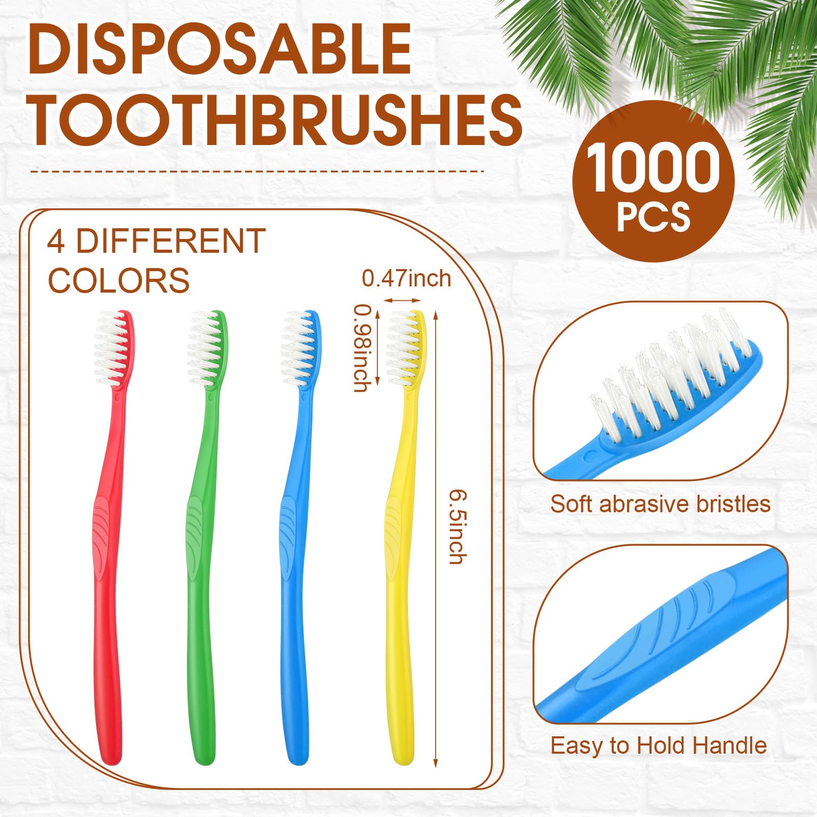 Tioncy 1000 Pack Disposable Toothbrushes - Individually Wrapped Soft Bristle Toothbrushes Bulk for Adults | Travel, Camping, Office, Dental Care, Emergency Kits & Homeless Shelters
