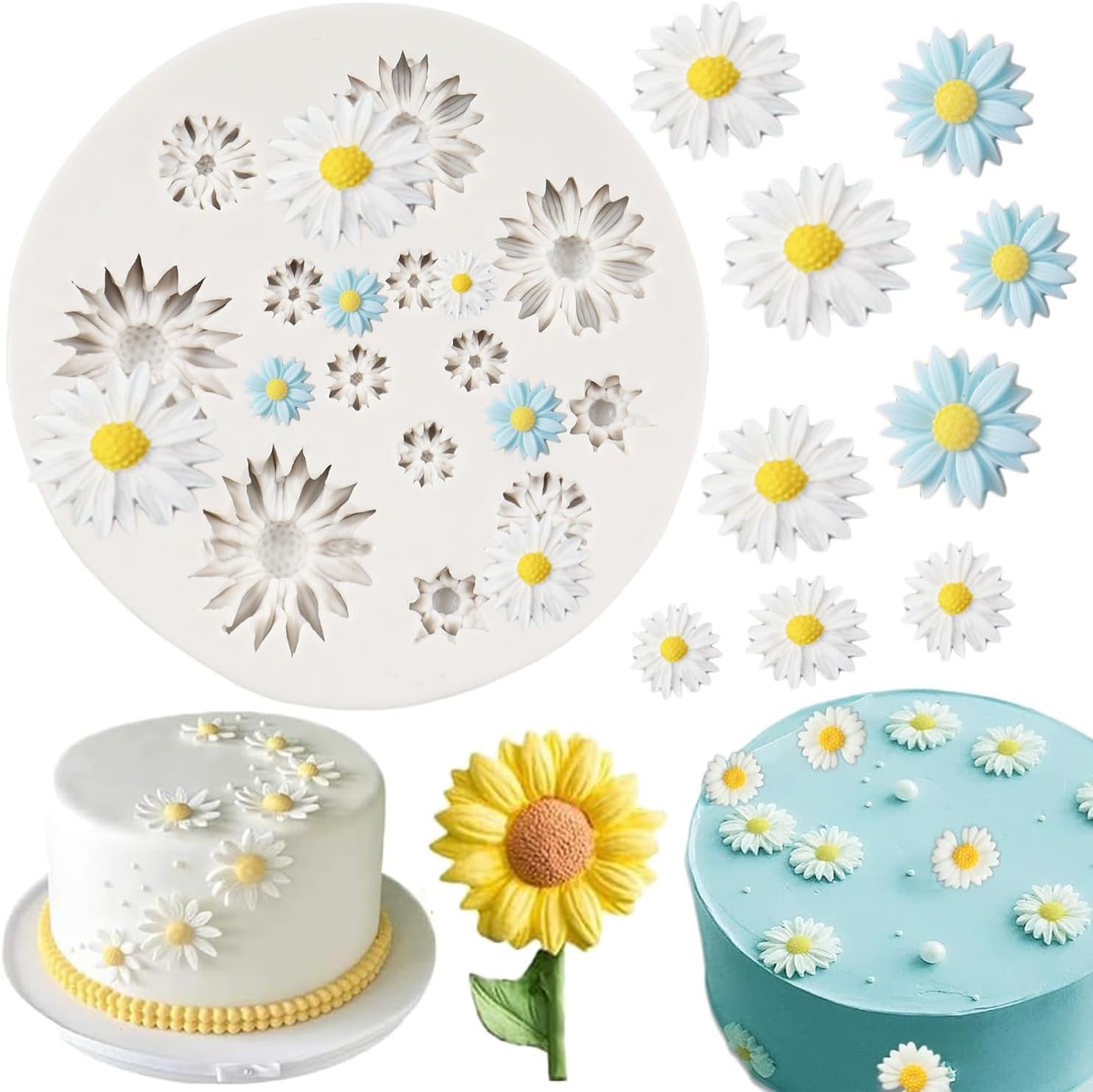 1pc 13 Cavity 3D Silicone Cake Mold - Mini Flower Fondant Candy Jelly Chocolate Mold for Cake Decorating | Baking Tools for Cupcakes, Desserts, DIY Candy Making (Roses & Daisy Design)