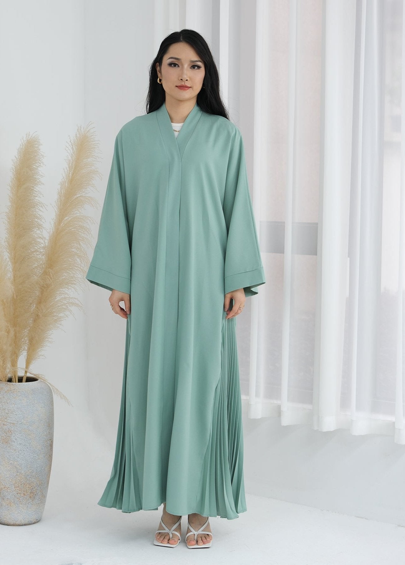 Hera Open Abaya Kimono - Lightweight Flowy Mint Green Cover-Up for Women | Perfect for Beach, Vacation & Boho Fashion