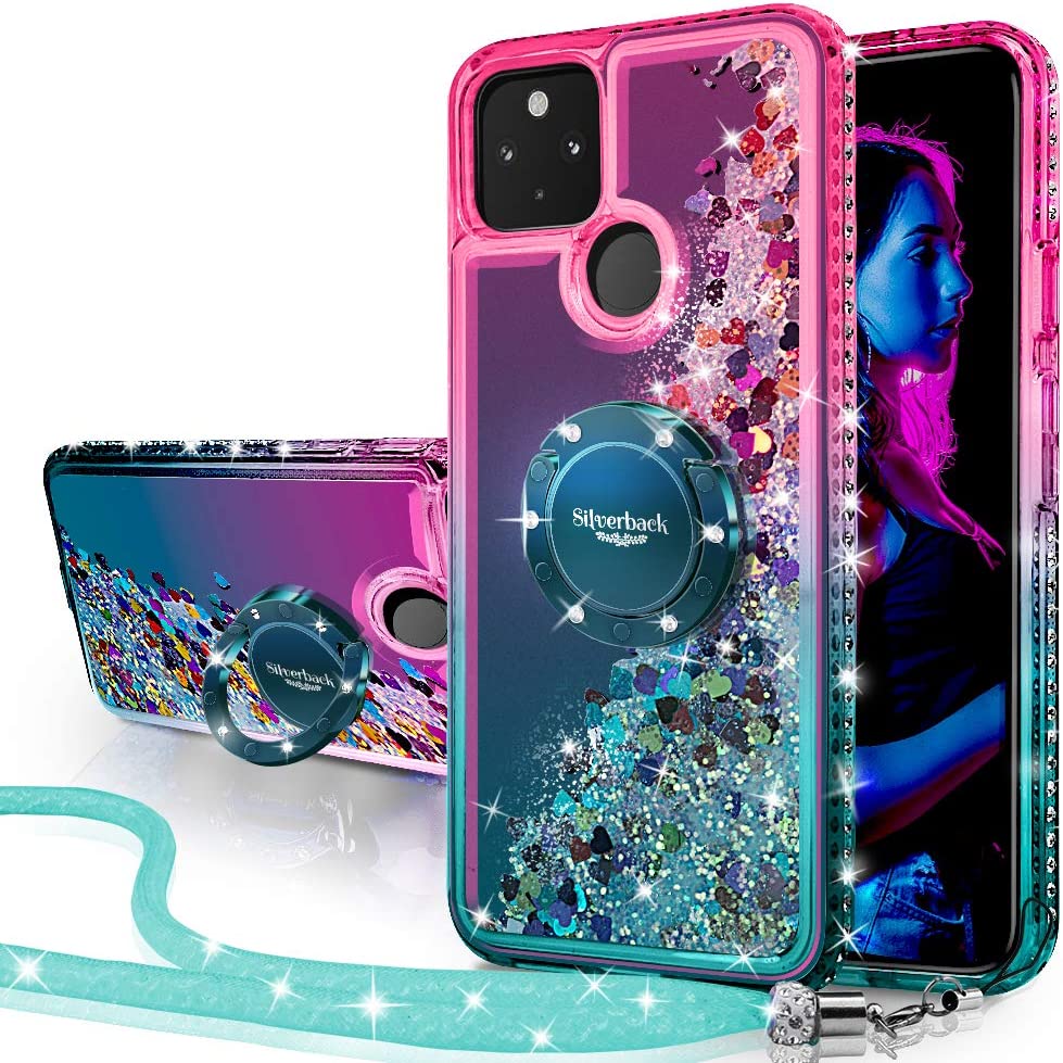 Google Pixel 4a 5G Case - Rose Gold Holographic Glitter Phone Cover with Liquid Sparkle Effect | Protective Slim Fit Shockproof Case for Everyday Use & Travel