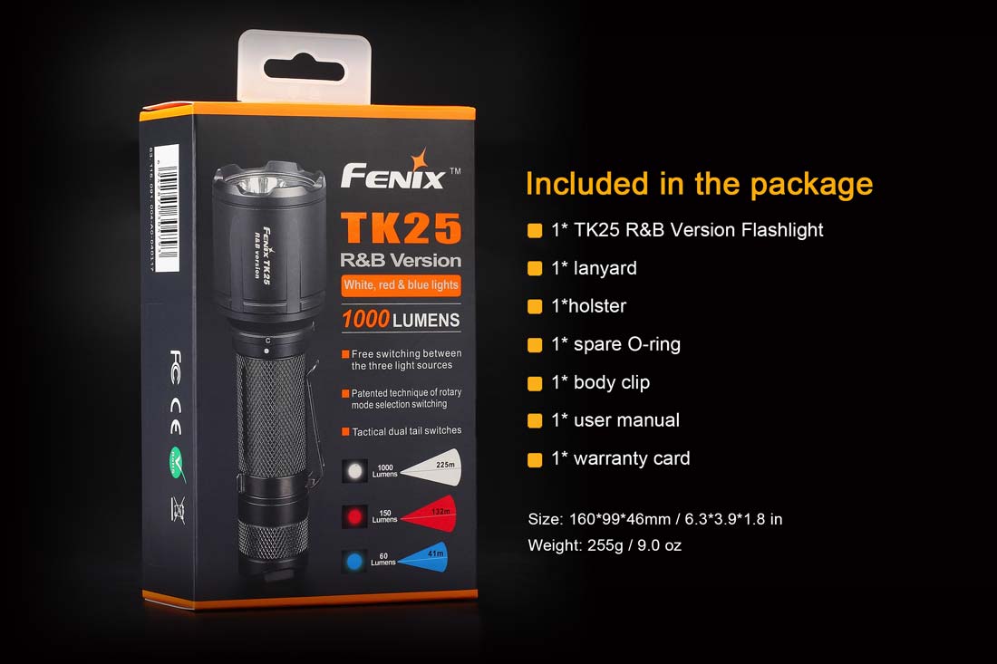 Fenix TK25 R&B Blue/Red Dual Light Flashlight - High Power LED Tactical Light for Camping, Hunting & Emergency Use (Discontinued Model)