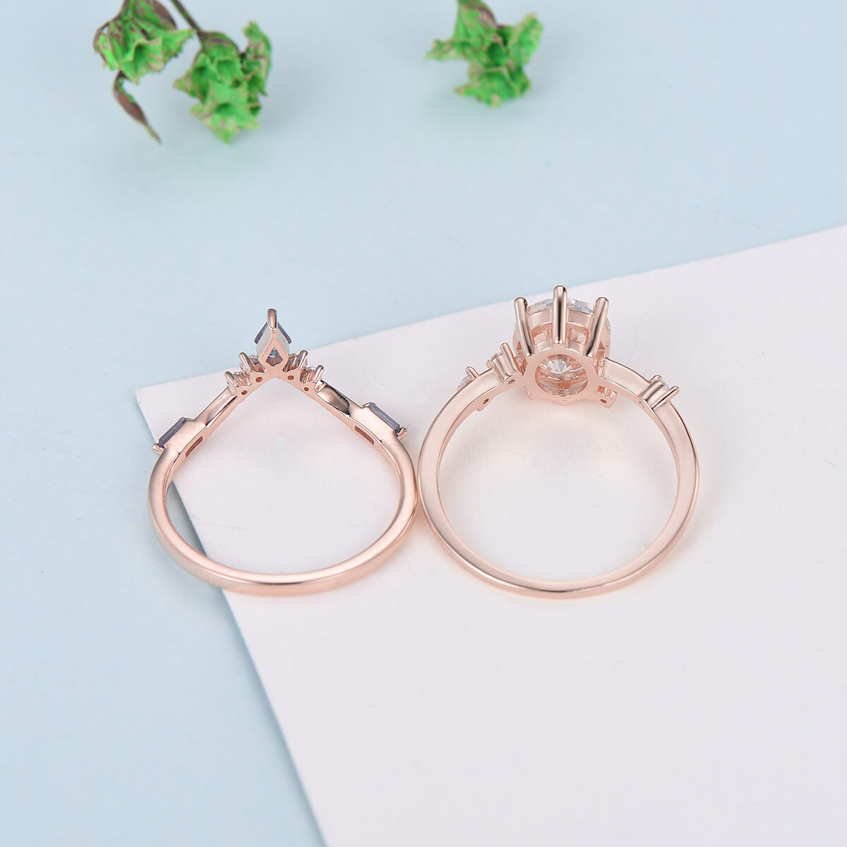 3Pcs Vintage Moissanite Engagement Ring Set - Nature Inspired Oval Cluster with Leaf & Branch Design, Unique Bridal Wedding Rings for Women | Perfect for Proposals, Anniversaries & Special Occasions