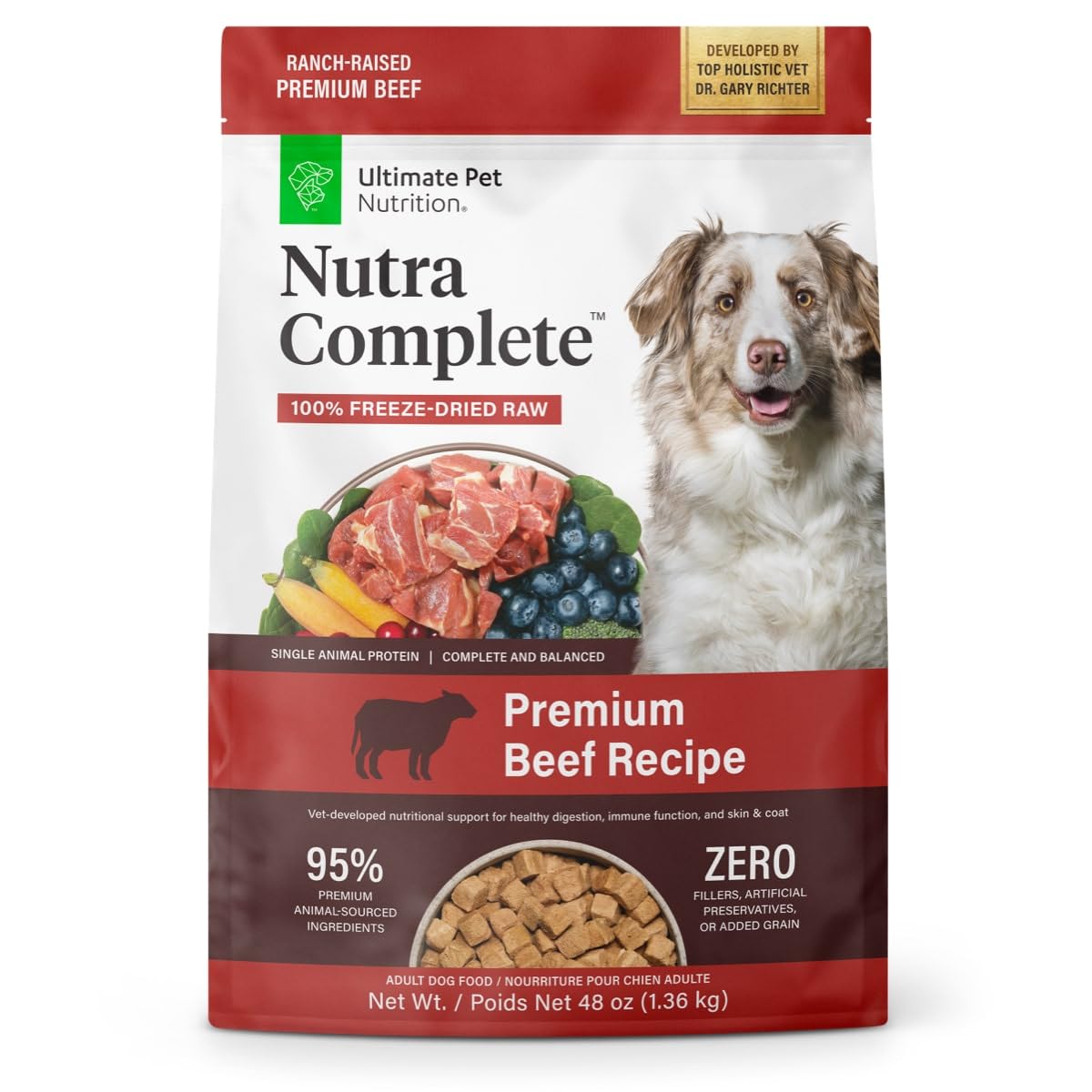 ULTIMATE PET NUTRITION Nutra Complete Freeze Dried Raw Dog Food - Vet Formulated with Antioxidants, Prebiotics & Amino Acids | 3lb Beef Flavor | Perfect for Sensitive Stomachs & Active Dogs
