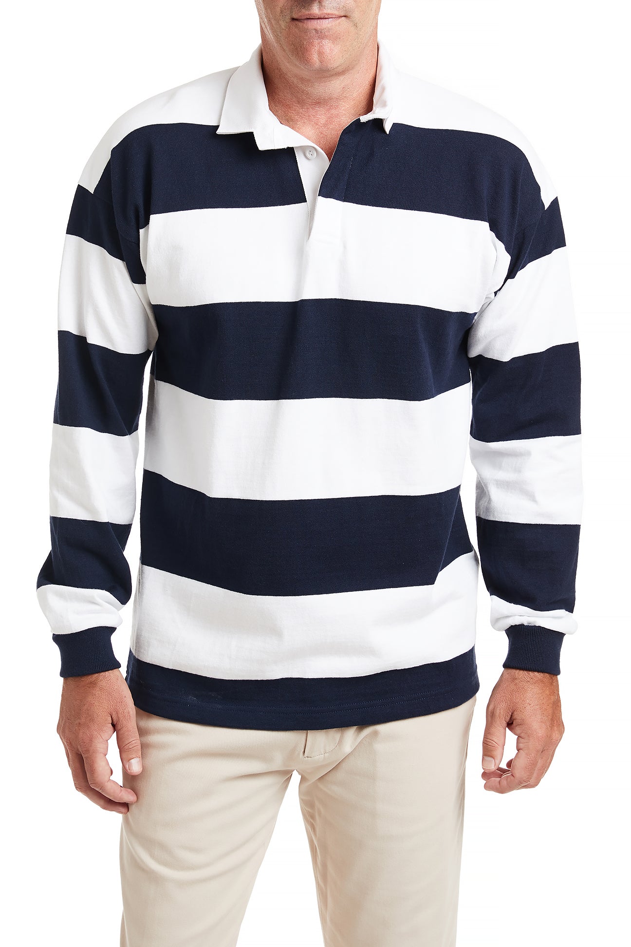Castaway Rugby Shirt Navy & White Stripe - Vintage Style Men's Rugby Jersey for Casual Wear & Sports - Perfect for Game Day, Tailgating & Outdoor Activities
