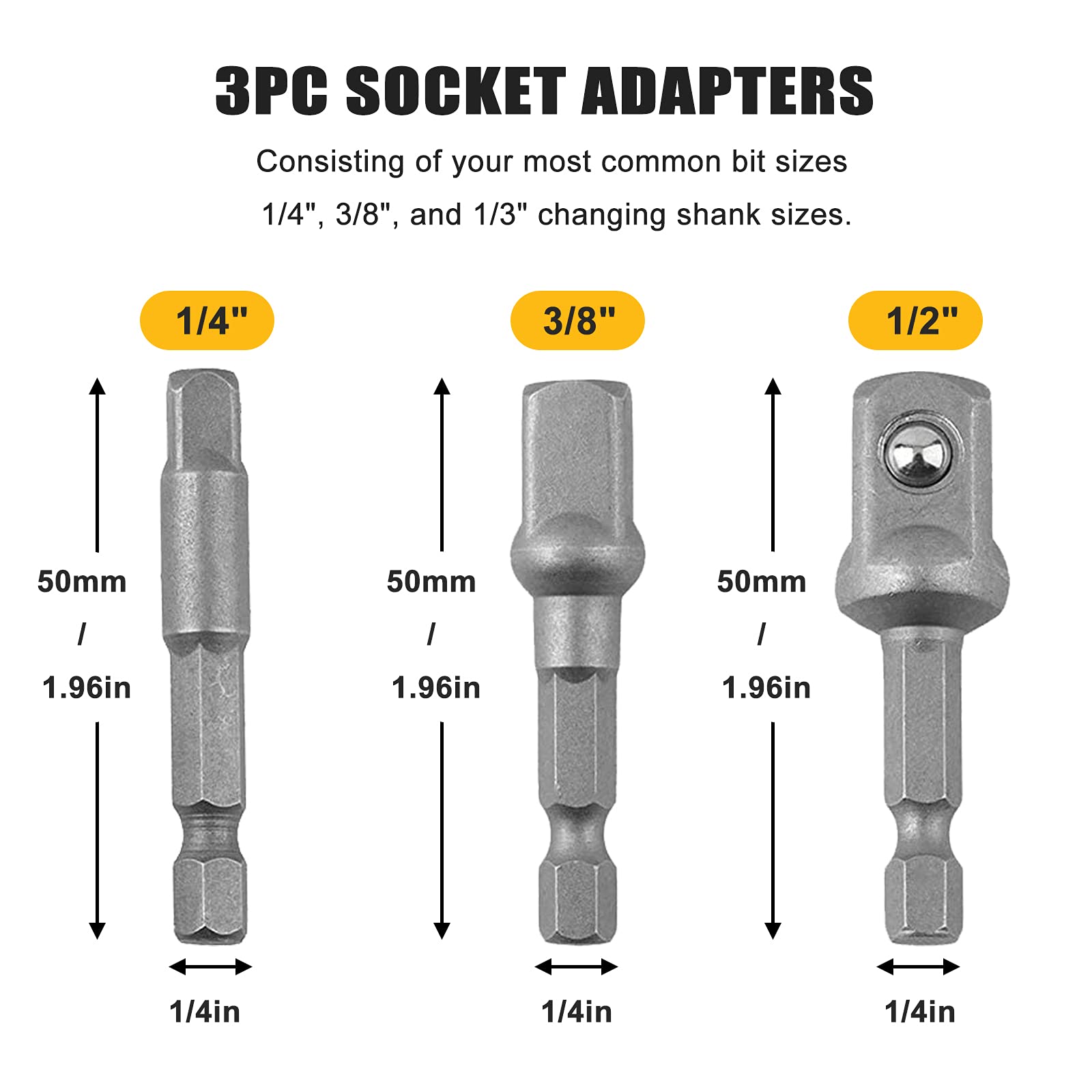 Impact Grade Socket Adapter Set - 3 Piece Extension Kit (1/4