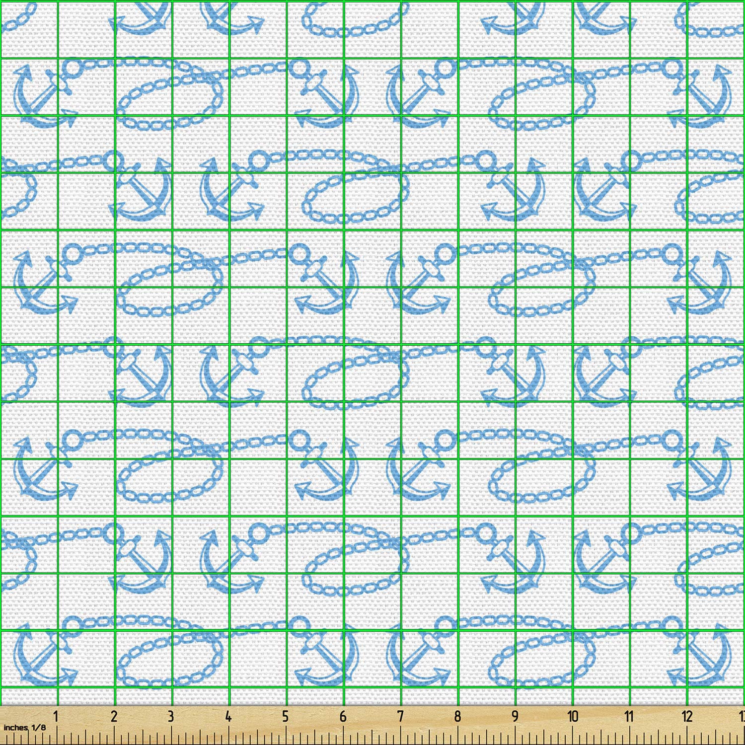 Ambesonne Anchor Fabric by The Yard - Nautical Sailing Theme Cartoon Print Decorative Upholstery Fabric (10 Yards, Pale Blue & White) | Perfect for DIY Home Decor, Pillow Covers, Curtains & Marine-Themed Crafts