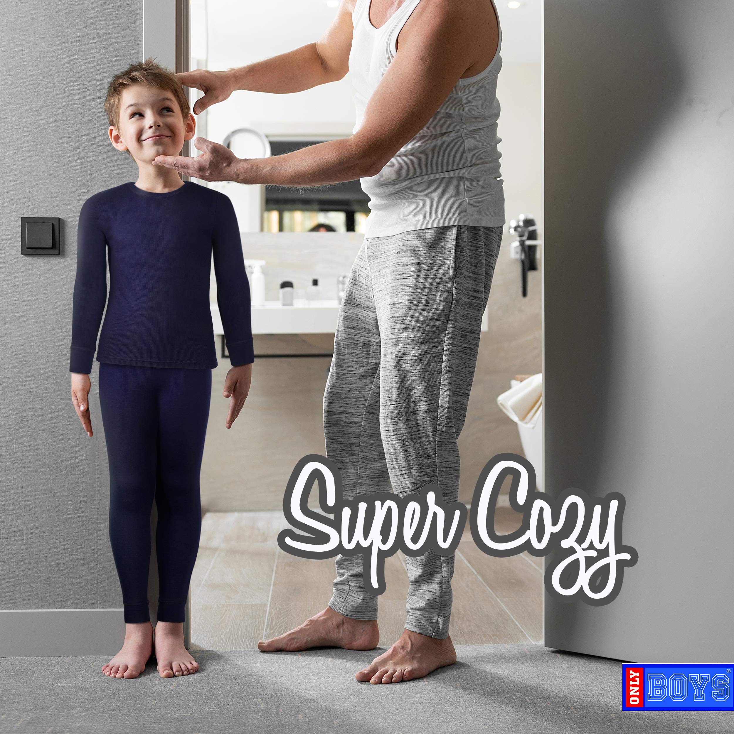 ONLY BOYS' Thermal Underwear Set - 4 Piece Waffle Knit Top & Long Johns (2T-16) | Winter Base Layer for Kids | Warm Outfit for Snow Play, Skiing & Cold Weather Activities