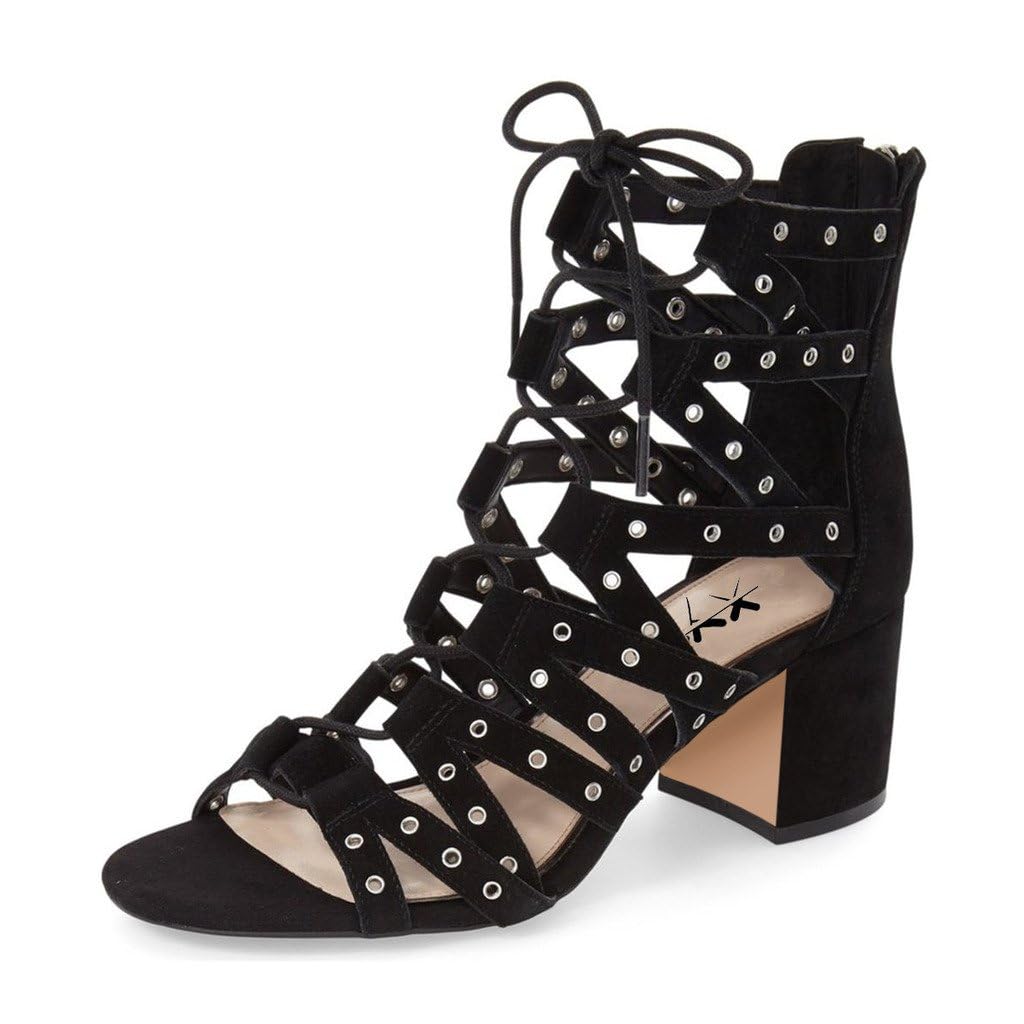 XYD Women's Gladiator Sandals - Caged Block Heel Open Toe Shoes with Grommet Straps & Back Zipper | Perfect for Parties, Weddings & Night Out Dress Pumps