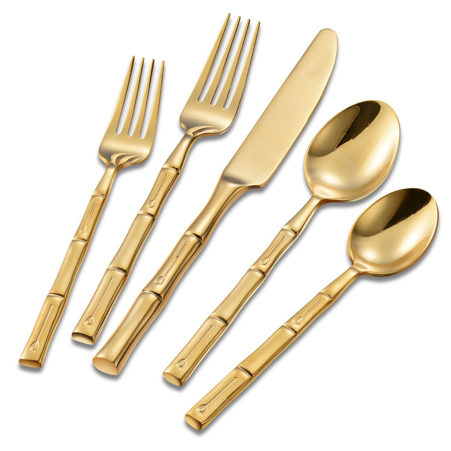 Premium 40-Piece Gold & Silver Flatware Set - Stainless Steel with Bamboo Handle - Mirror Polished Cutlery for 8 - Perfect for Home, Kitchen, Restaurant, Hotel, Wedding & Housewarming Gifts - Elegant Table Setting for Dinner Parties & Special Occasions