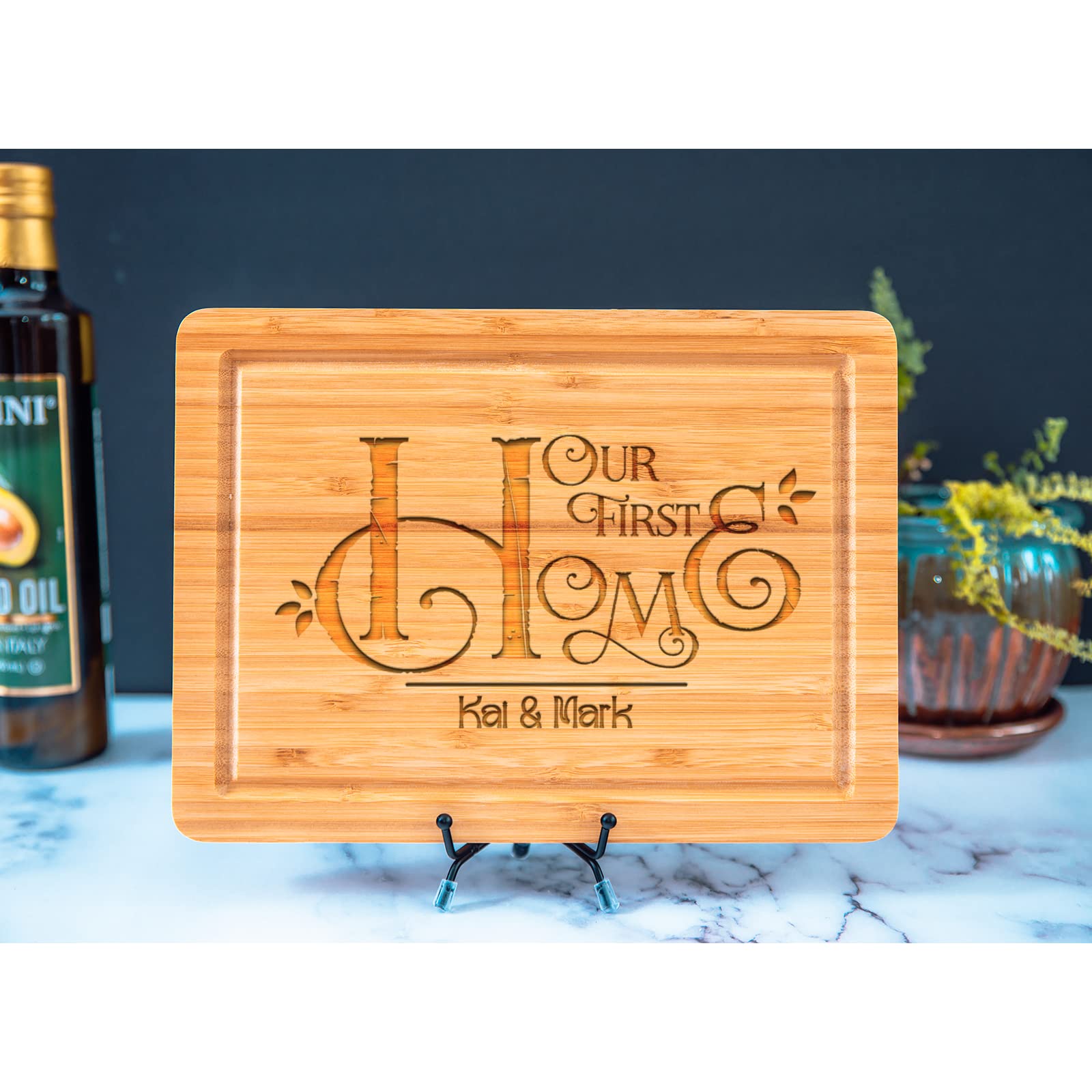 Custom Laser Engraved Cutting Board - Personalized Housewarming Gift for New Homeowners & Newlyweds | First Home Present, Wedding Gift Idea | Perfect for Kitchen Decor & Entertaining