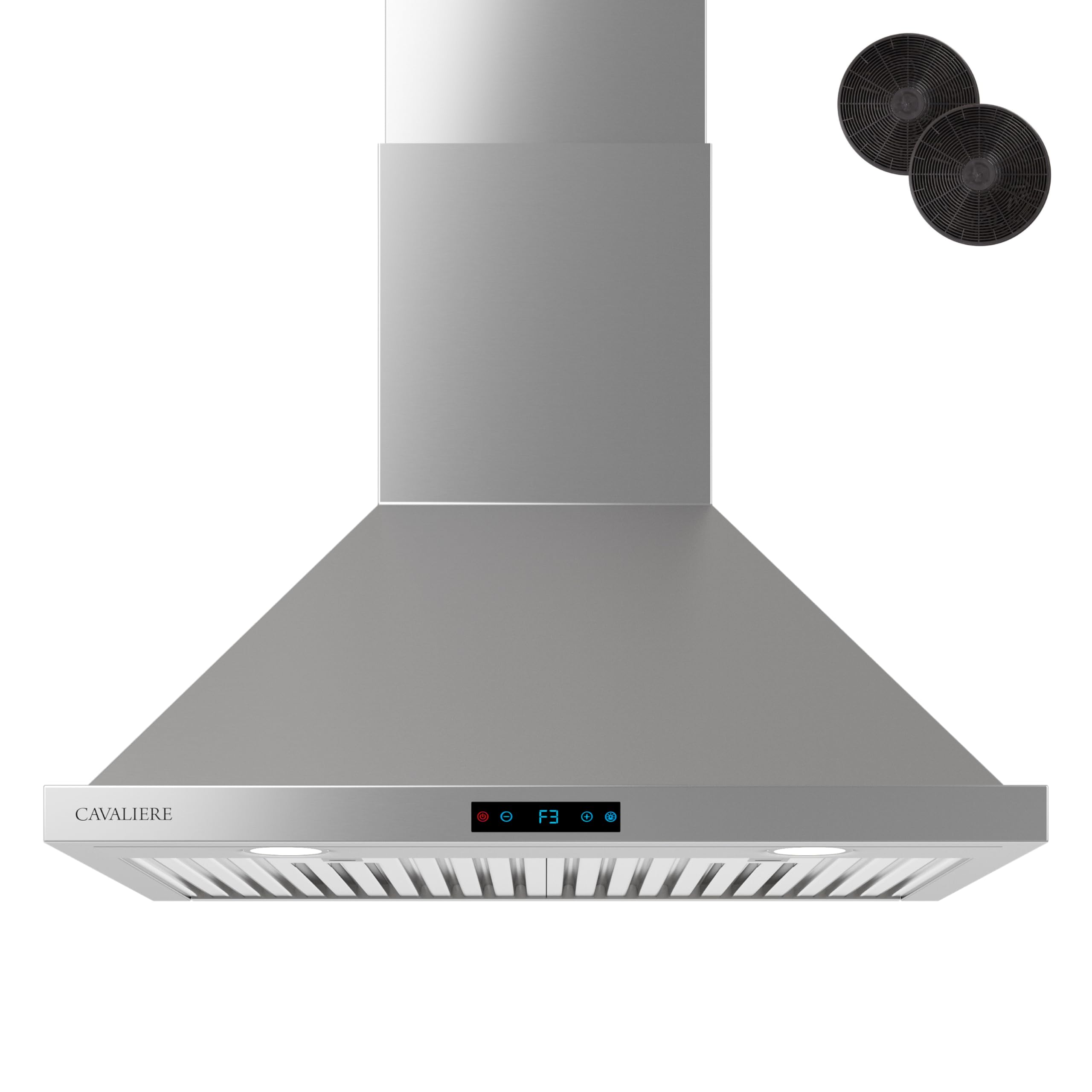 CAVALIERE 30-Inch 462 CFM Wall Mount Range Hood - Stainless Steel, Ducted/Ductless Convertible with LED Lights & Baffle Filter - Touch Control Kitchen Vent Hood for Home Cooking (Includes Installation Kit) - 3-Year Warranty