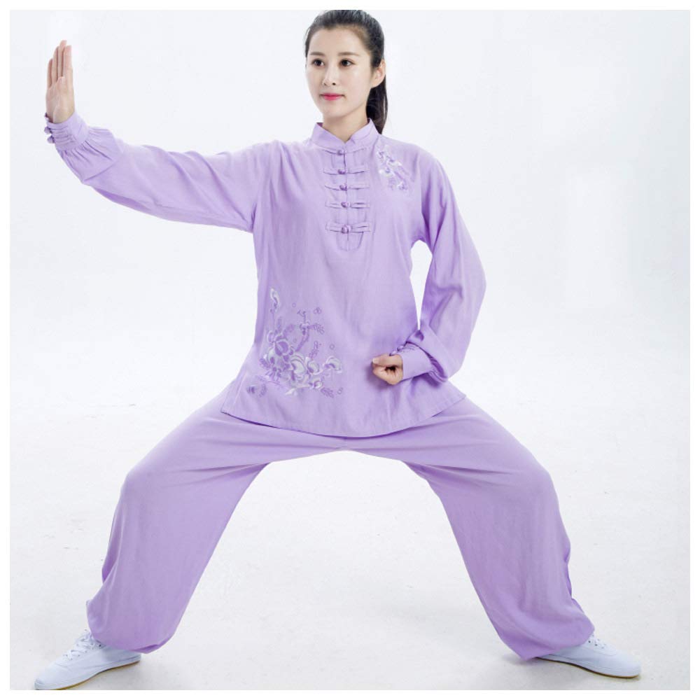 Women's Tai Chi Clothing - Embroidered Linen Cotton Long Sleeve Kung Fu Uniform for Spring & Autumn Practice | Ideal for Tai Chi, Qigong, Yoga & Meditation